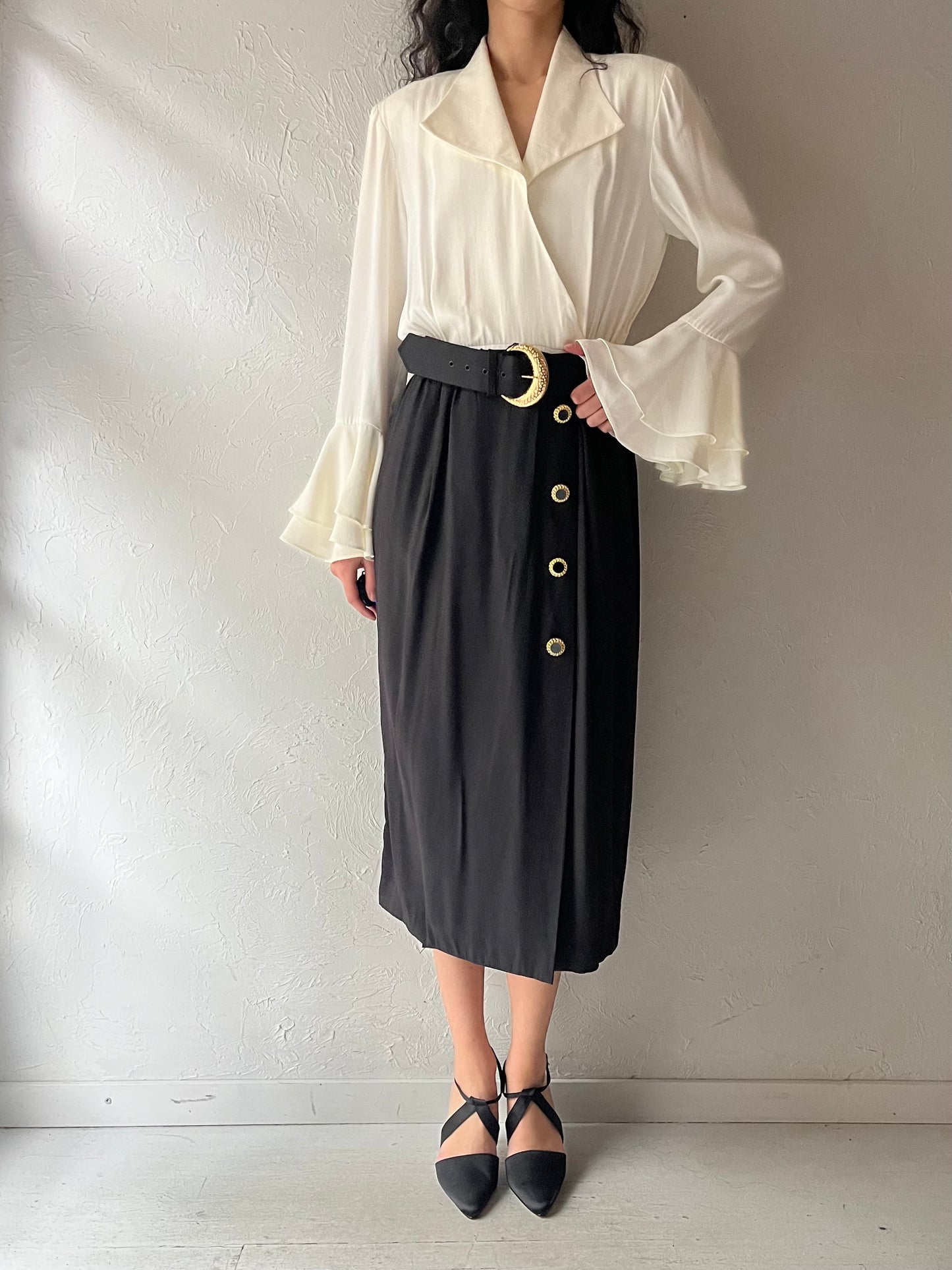 80s 'Leslie Fay' Long Sleeve Midi Dress / Medium