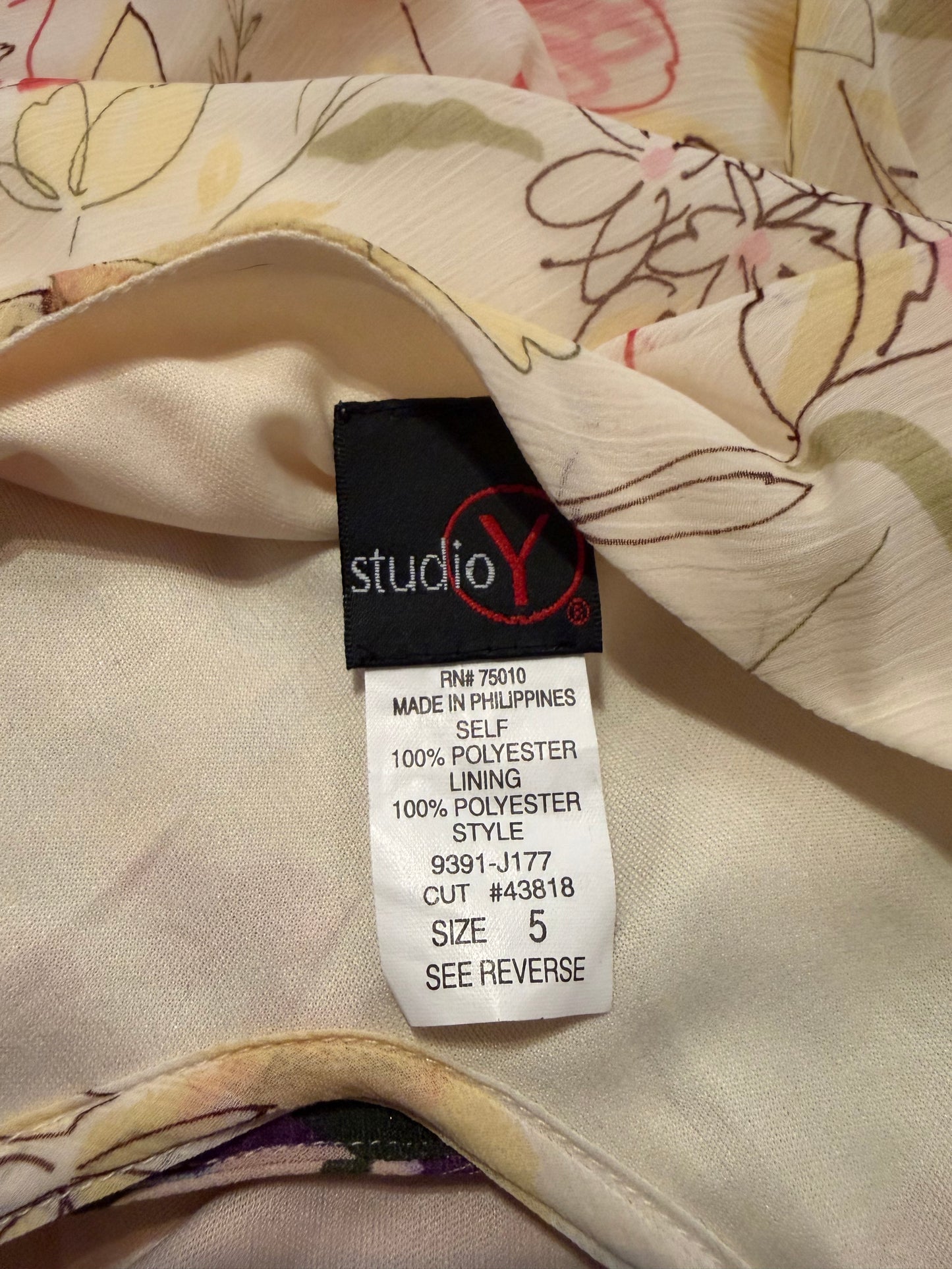 90s 'Studio Y' Yellow Floral Print Summer Dress / Small