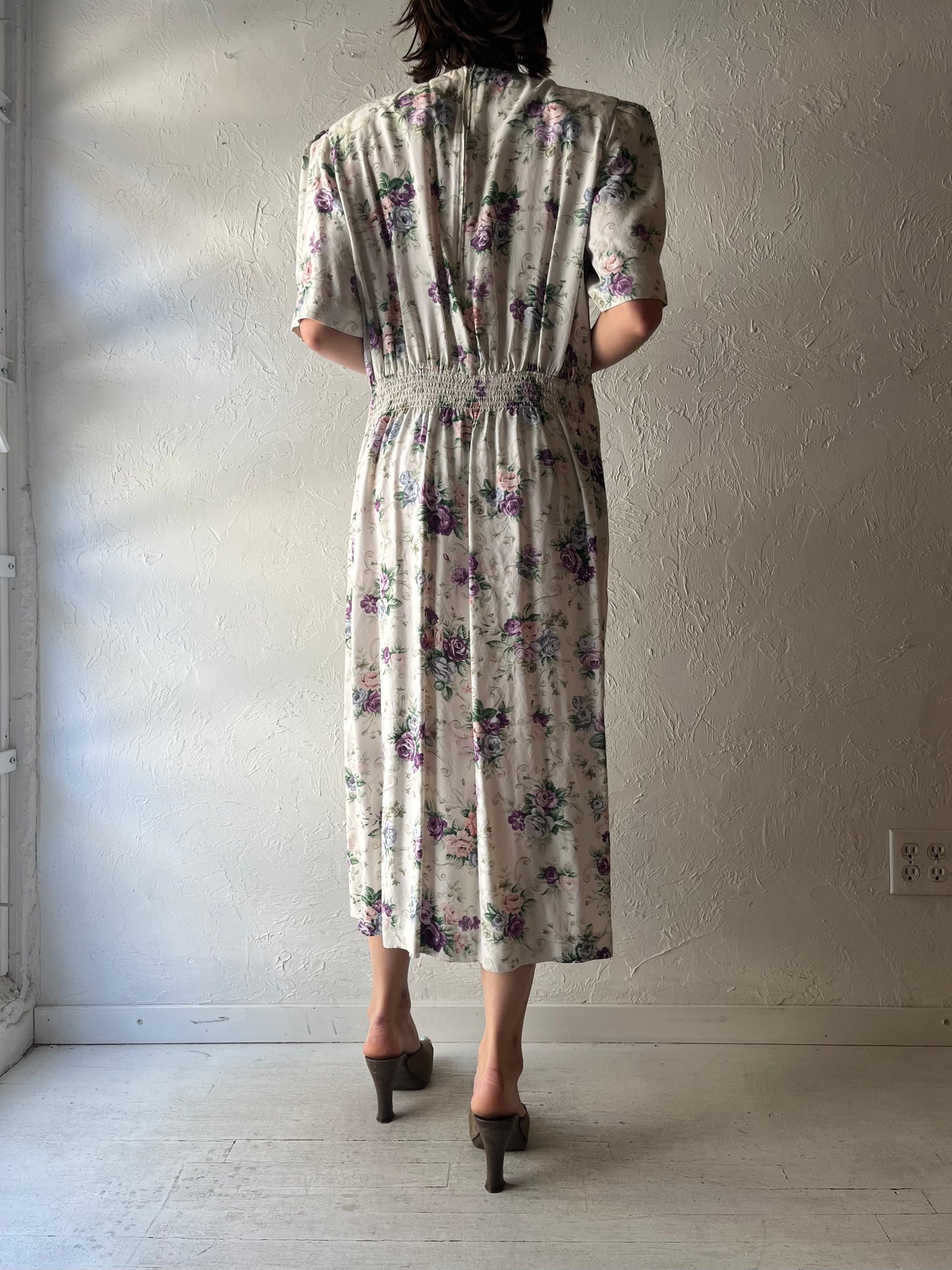 80s 'Karen Stevens' White Floral Cottagecore Summer Garden Party Dress / Large