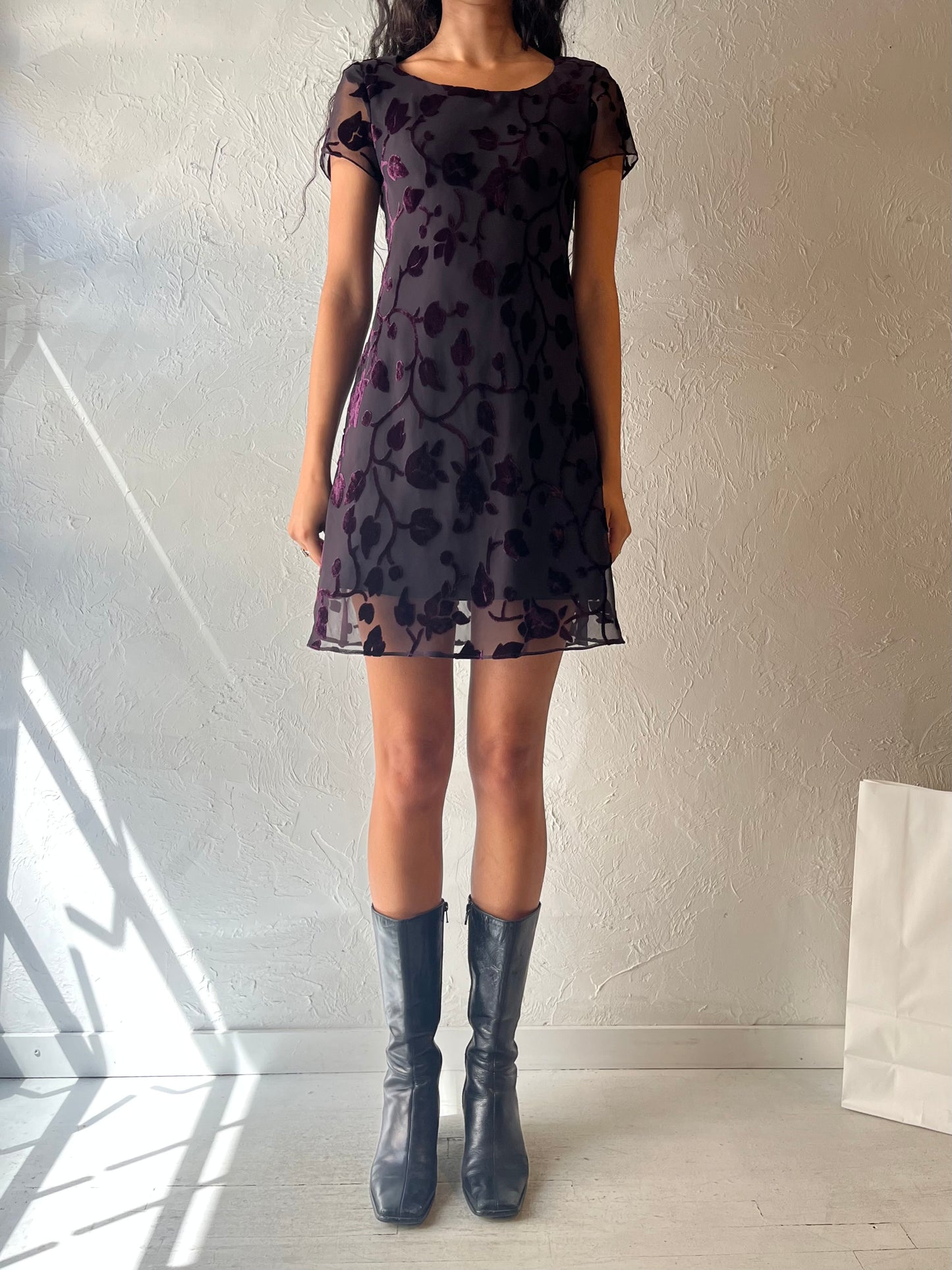 90s ‘Jones New York’ Burnt Velvet Mini Dress / Small
