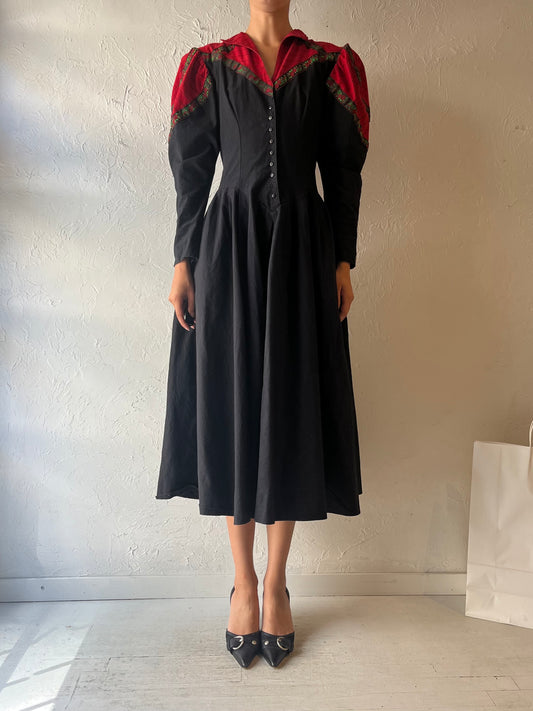 80s ‘Menu’ Fitted Western Dress / Small