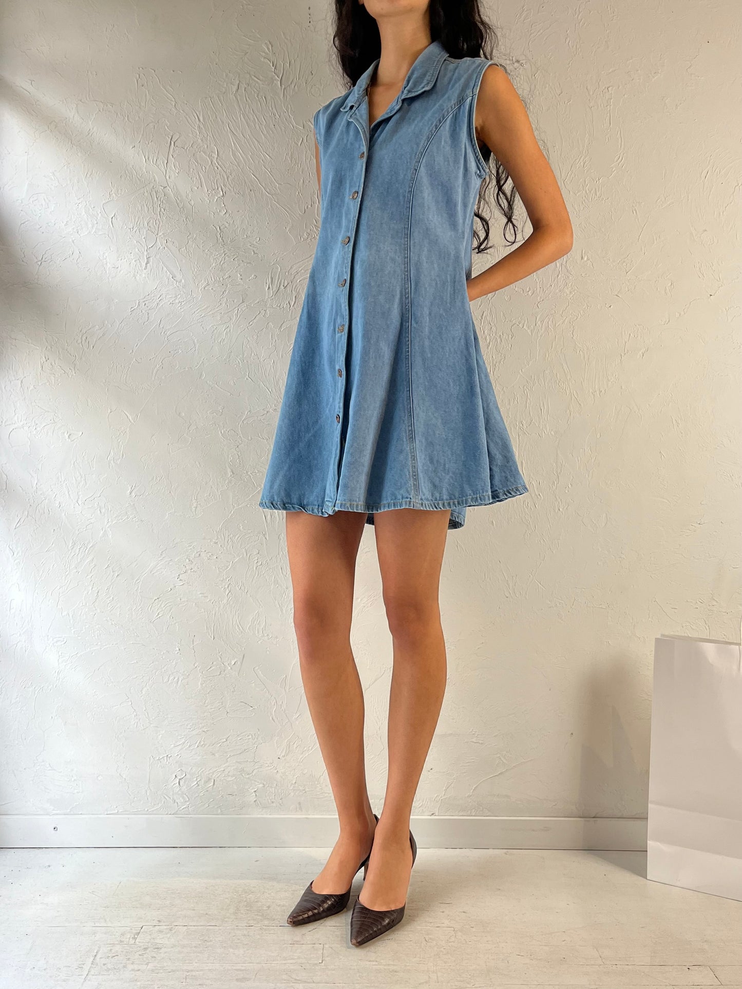 Y2K ‘Dixie Blues’ Collared Denim Mini Dress / Large