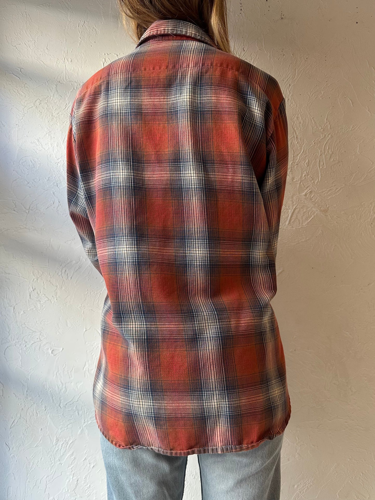 90s ‘MWG’ Orange Plaid Cotton Button Up Shirt / Medium