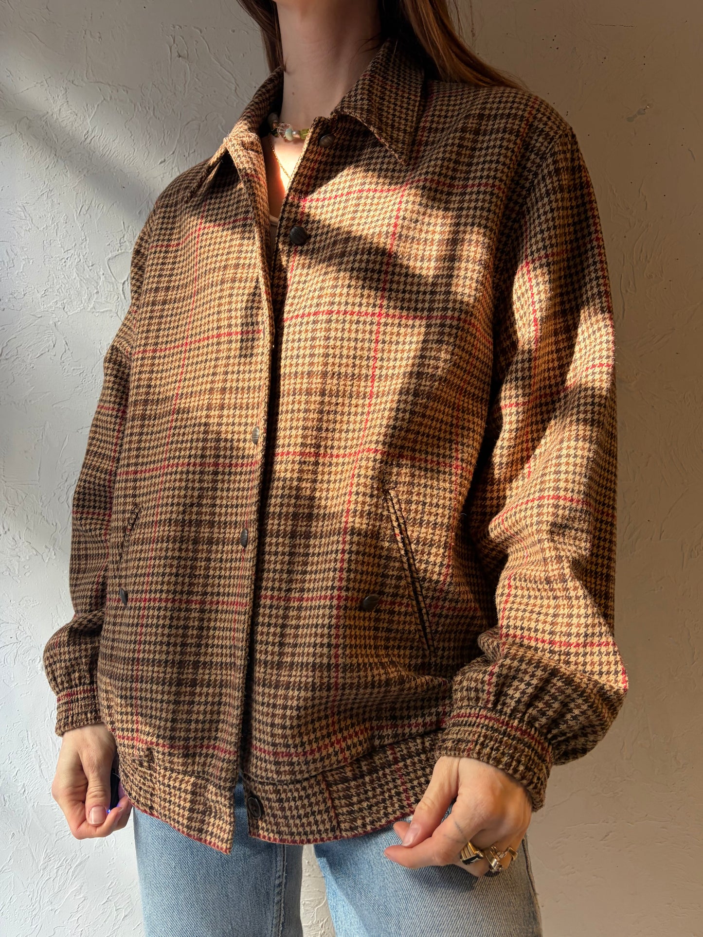 90s 'Tan Jay' Knit Bomber Jacket / Small