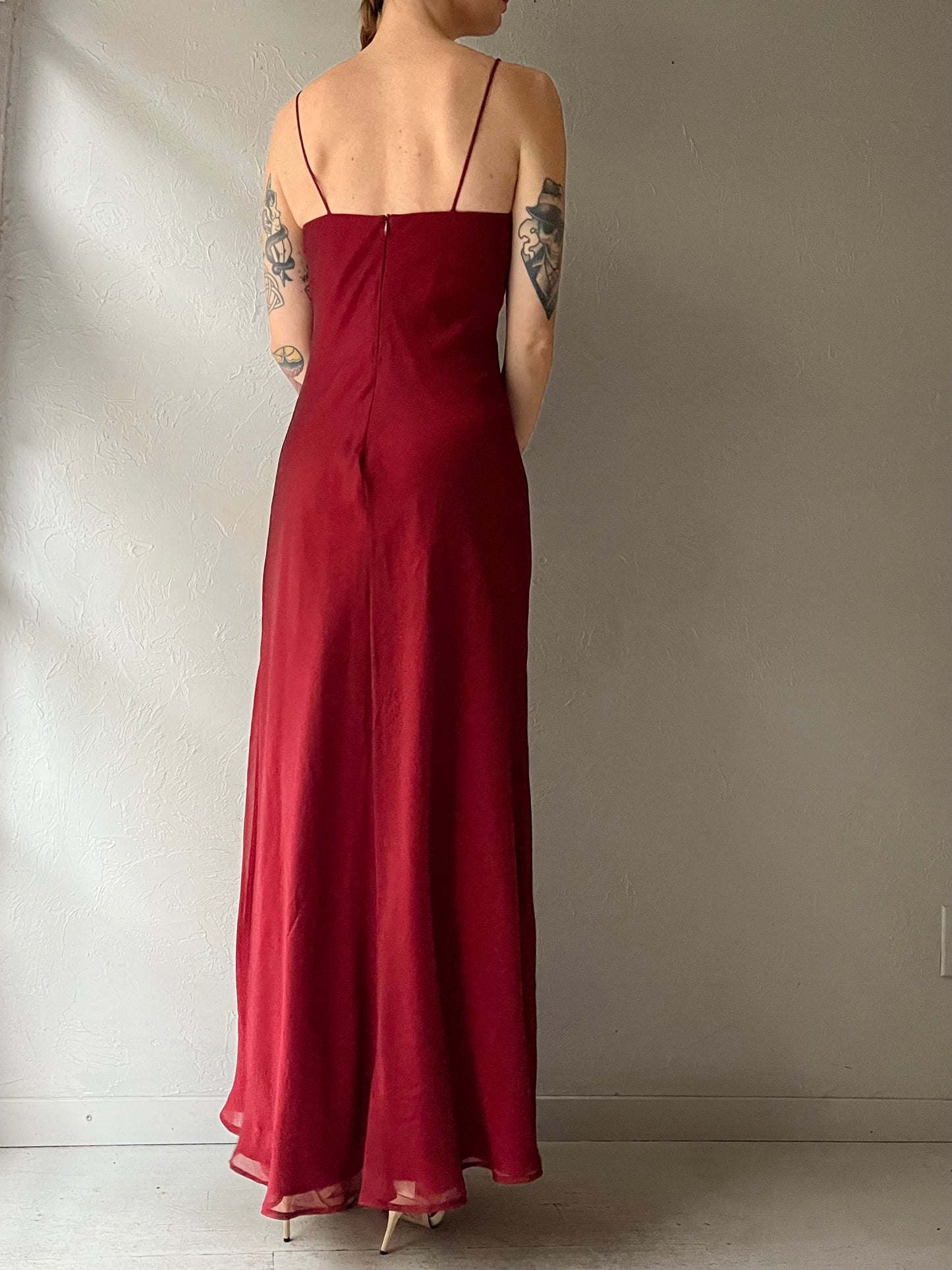 90s ‘Cache’ Red Formal Maxi Dress / Small