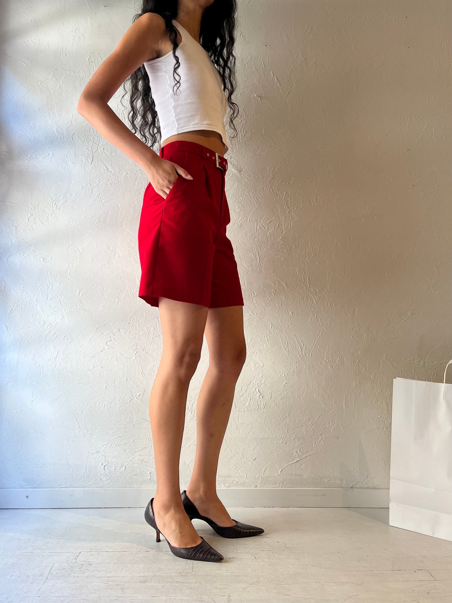 90s 'Laura Petites' Red Dress Shorts / Small