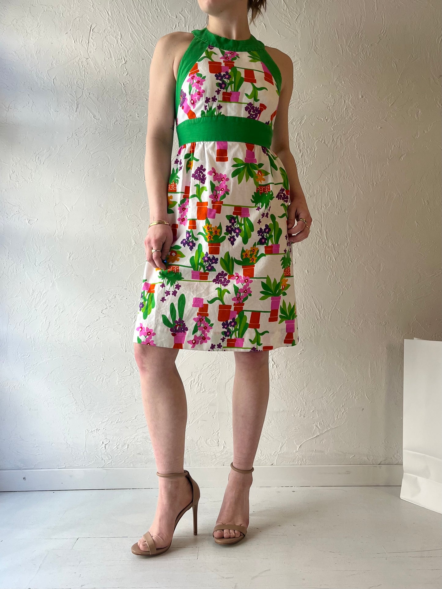 70s Handmade Floral Mini Dress / Small