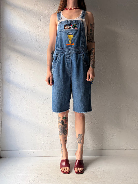90s 'Warner Bros Looney Tunes' Denim Overalls Shorts / Small
