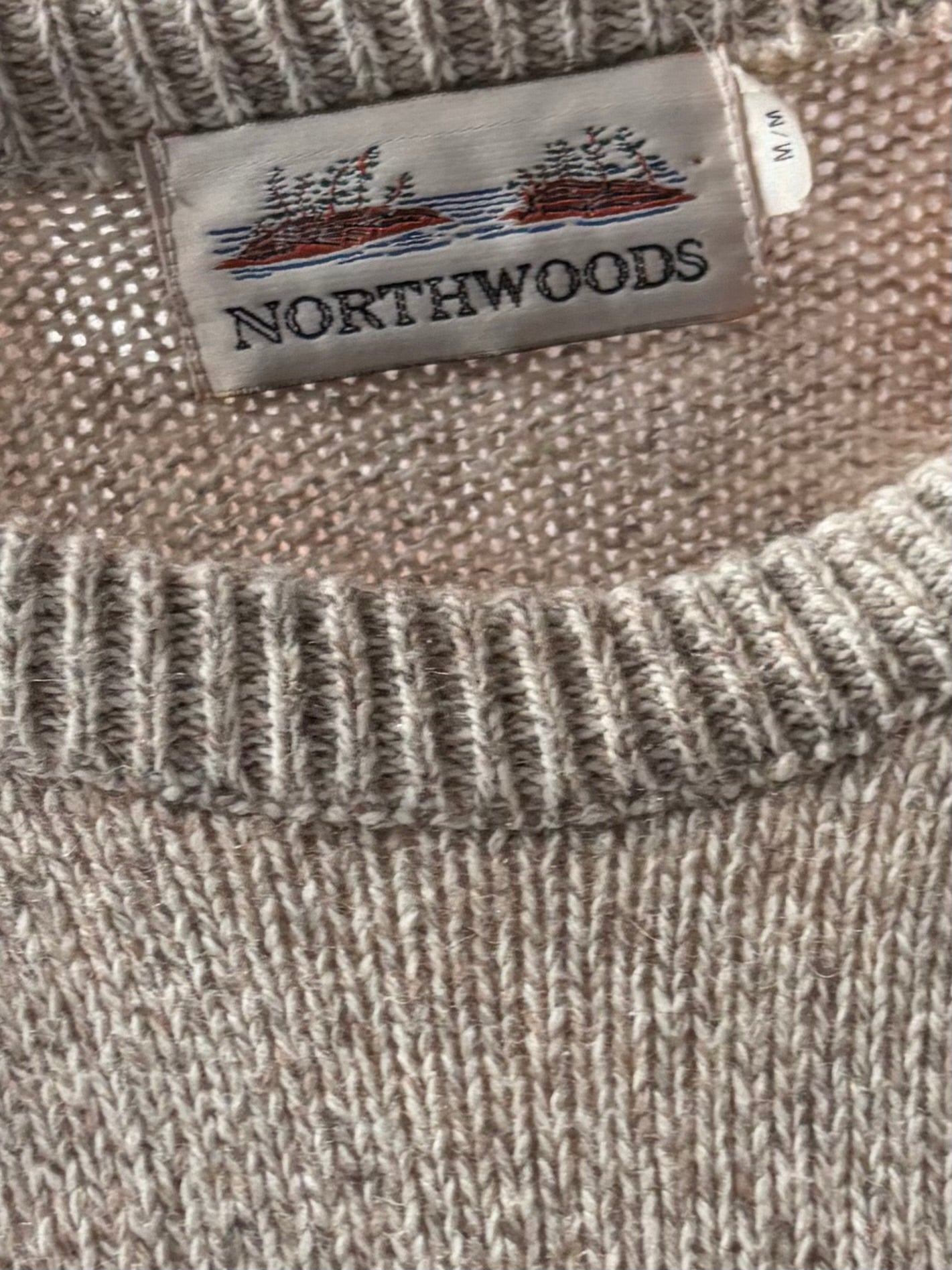 90s 'North Woods' Oatmeal Minimalist Crew Neck Pull Over Sweater / Medium