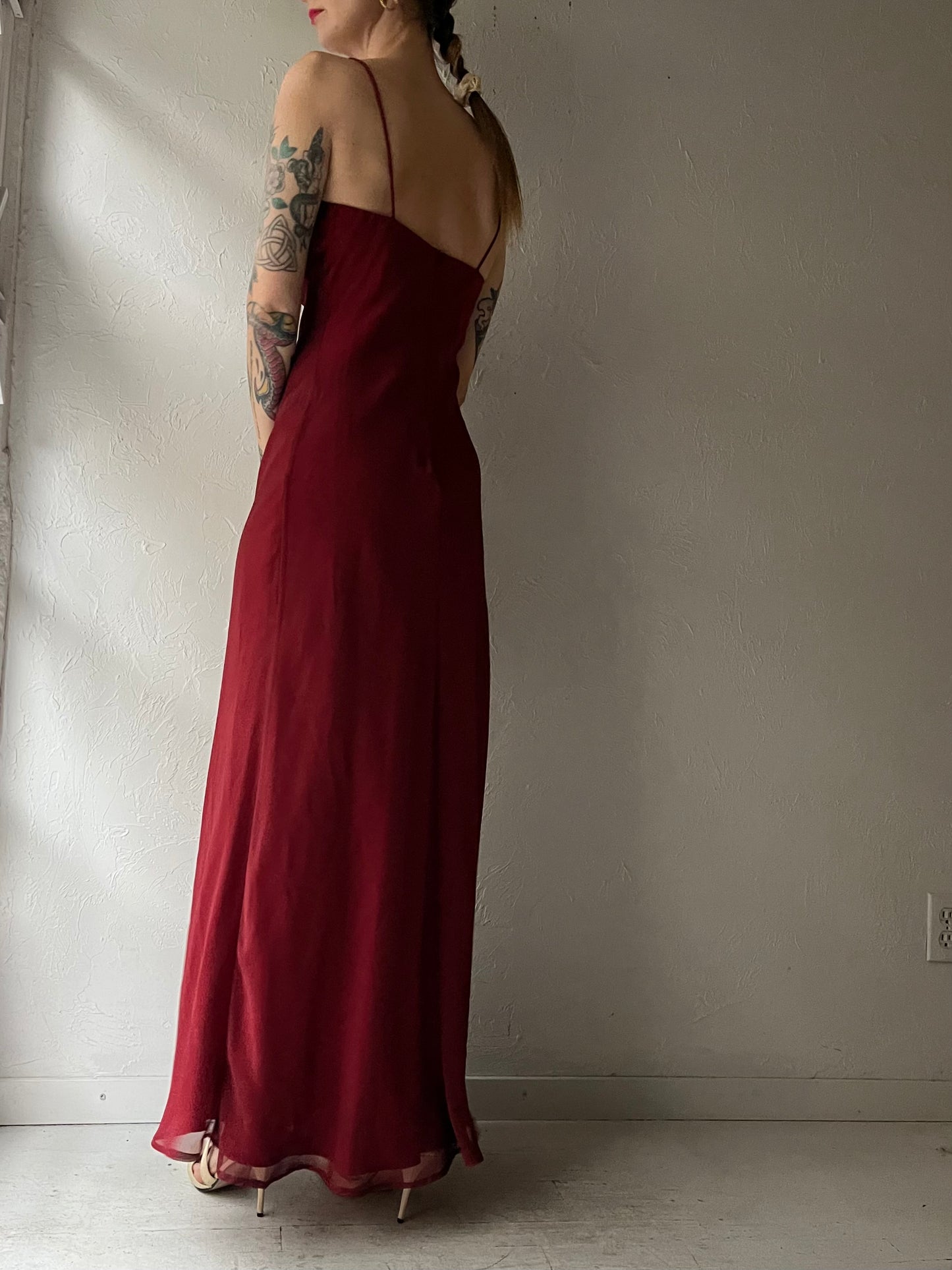 90s ‘Cache’ Red Formal Maxi Dress / Small