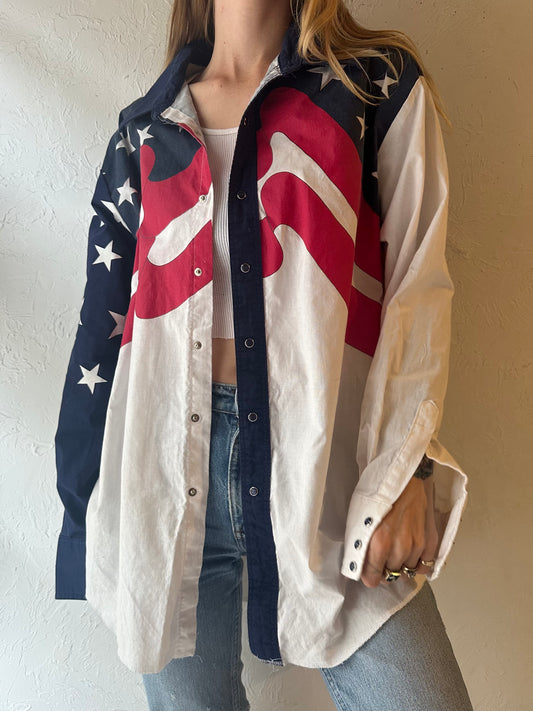90s 'Wrangler' Cotton Western Pearl Snap Shirt / Large