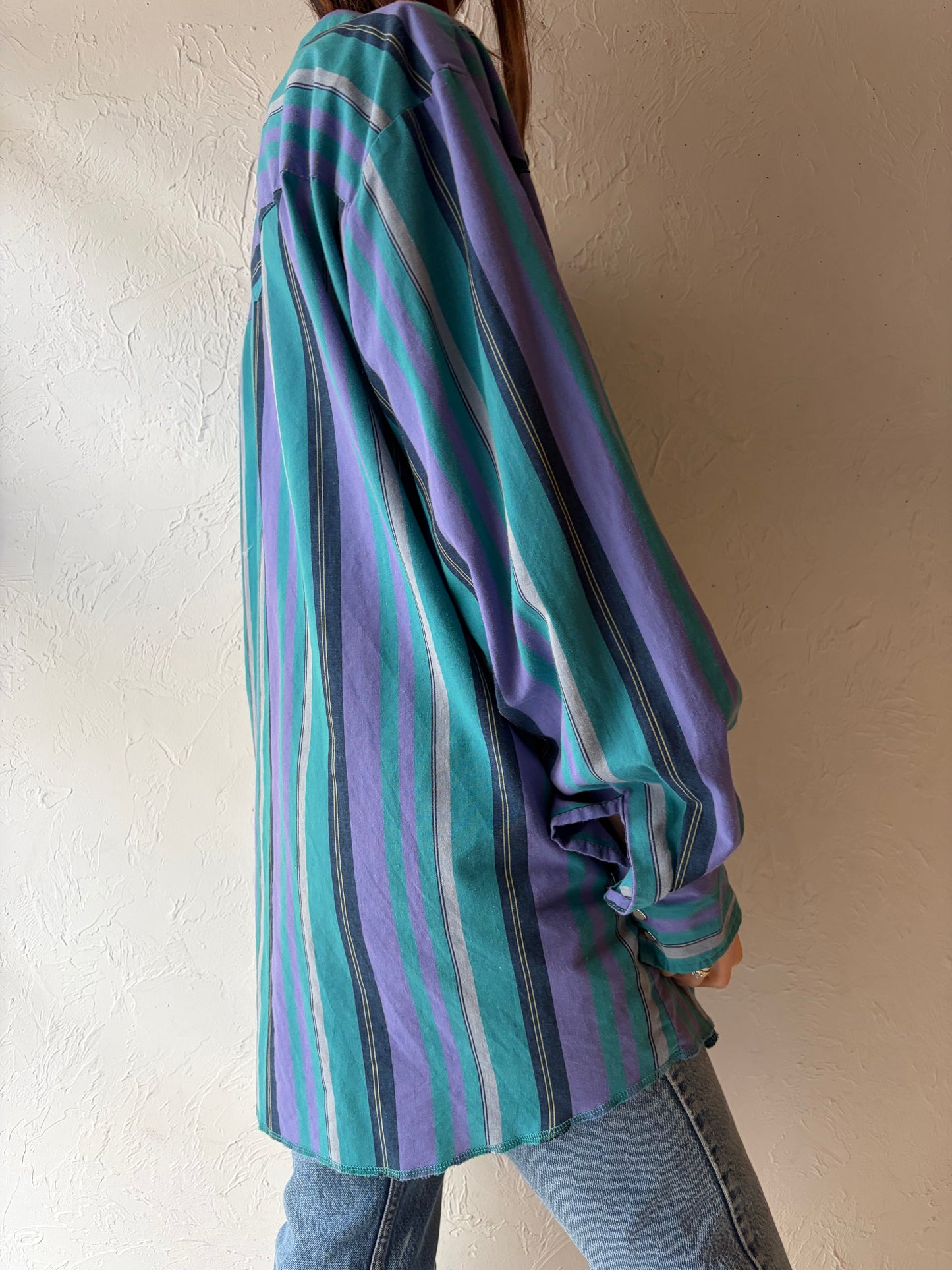 Y2k 'Wrangler' Striped Pearl Snap Shirt / XL