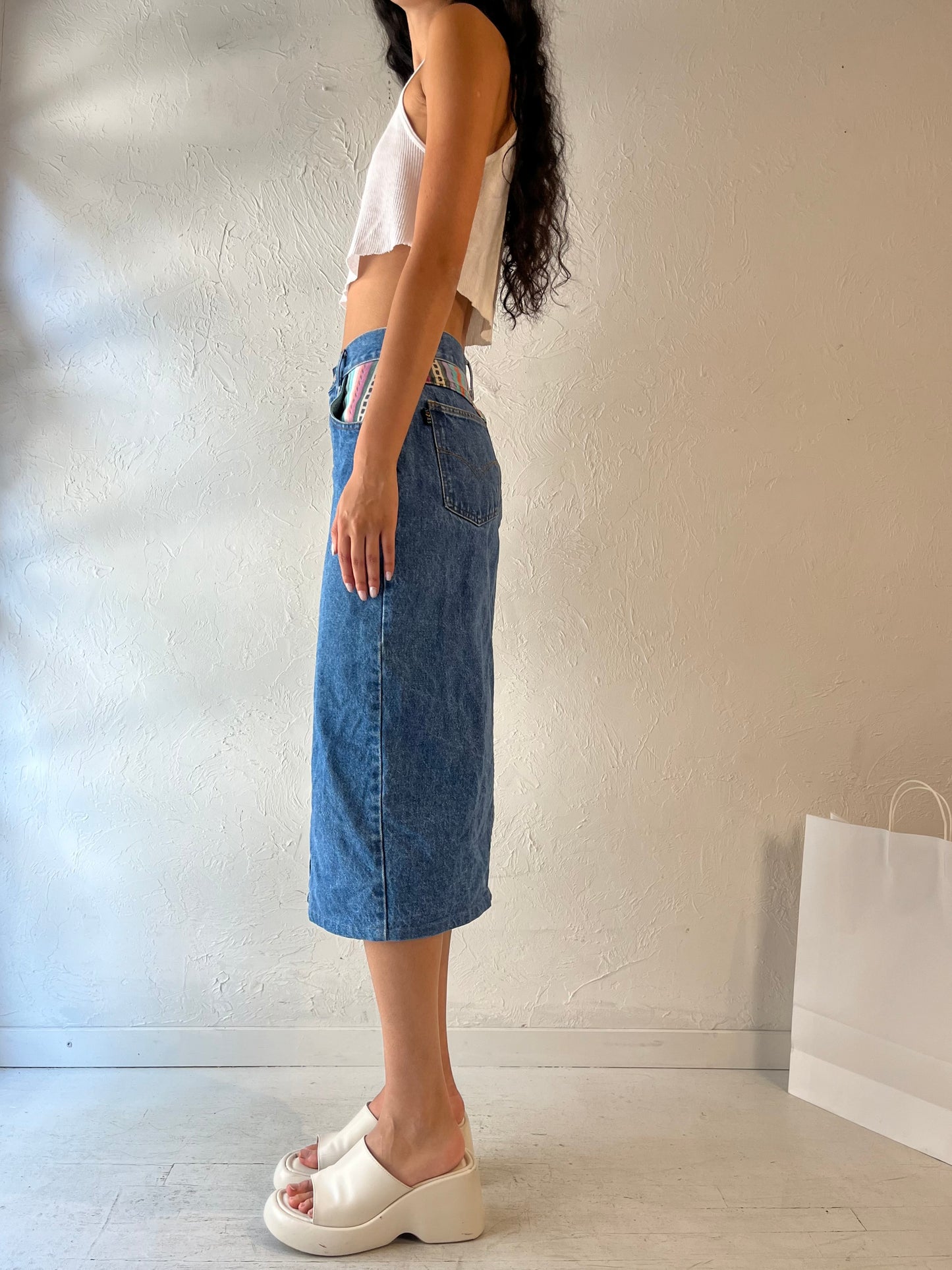 90s 'Steel' Denim Pencil Skirt / Small