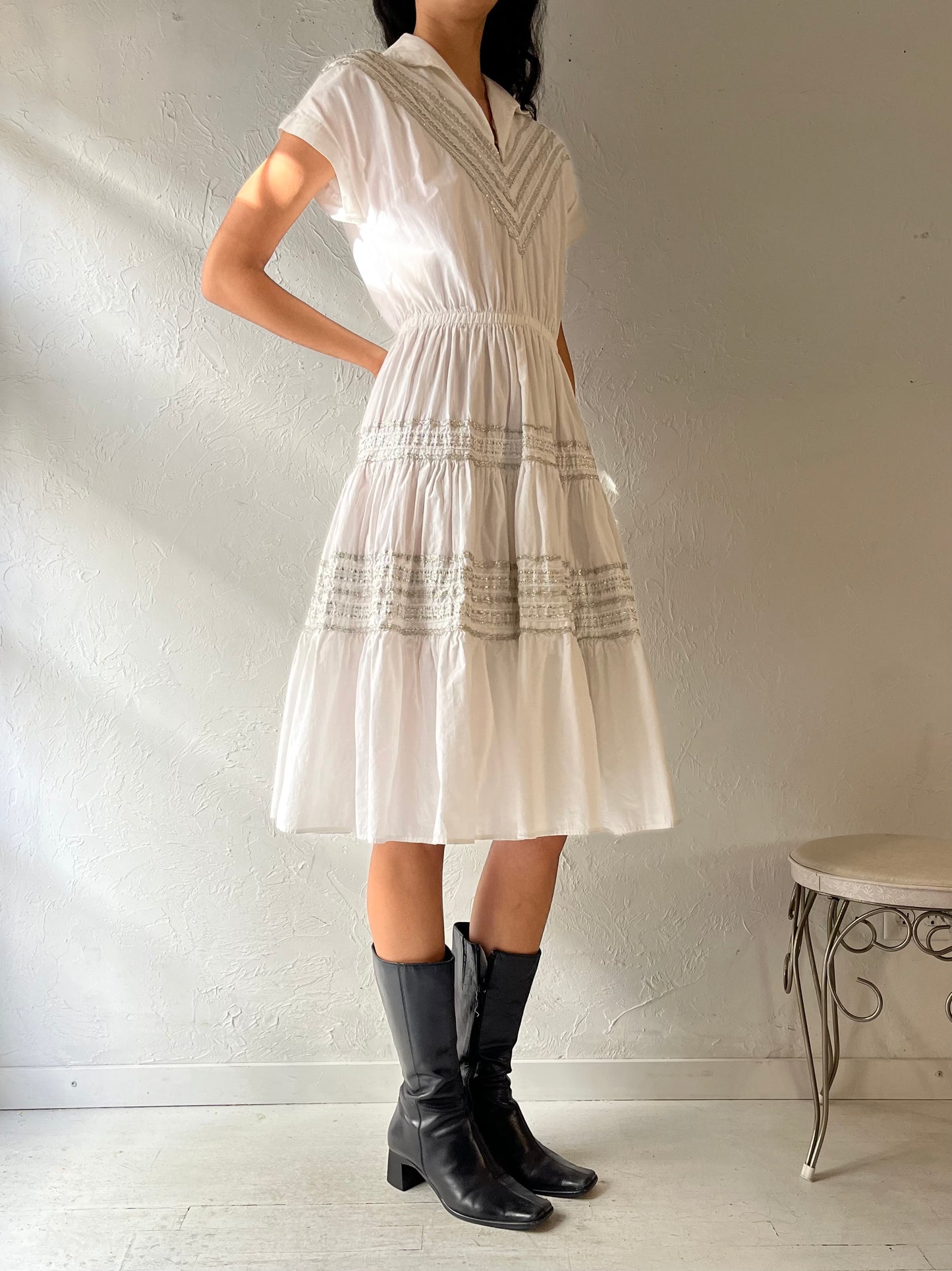50s 60s ‘JC Penny’ White Western Dress / Small
