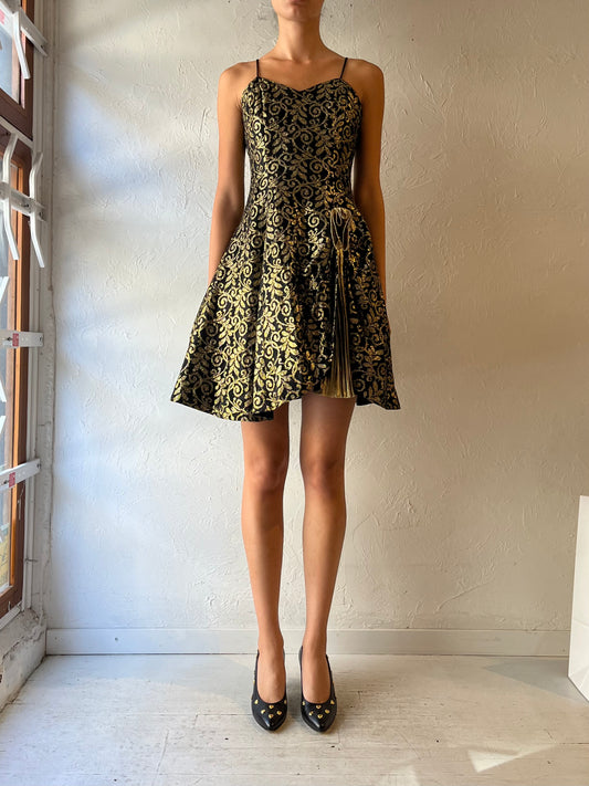 90s 'Collections' Gold Lace Party Dress / Small