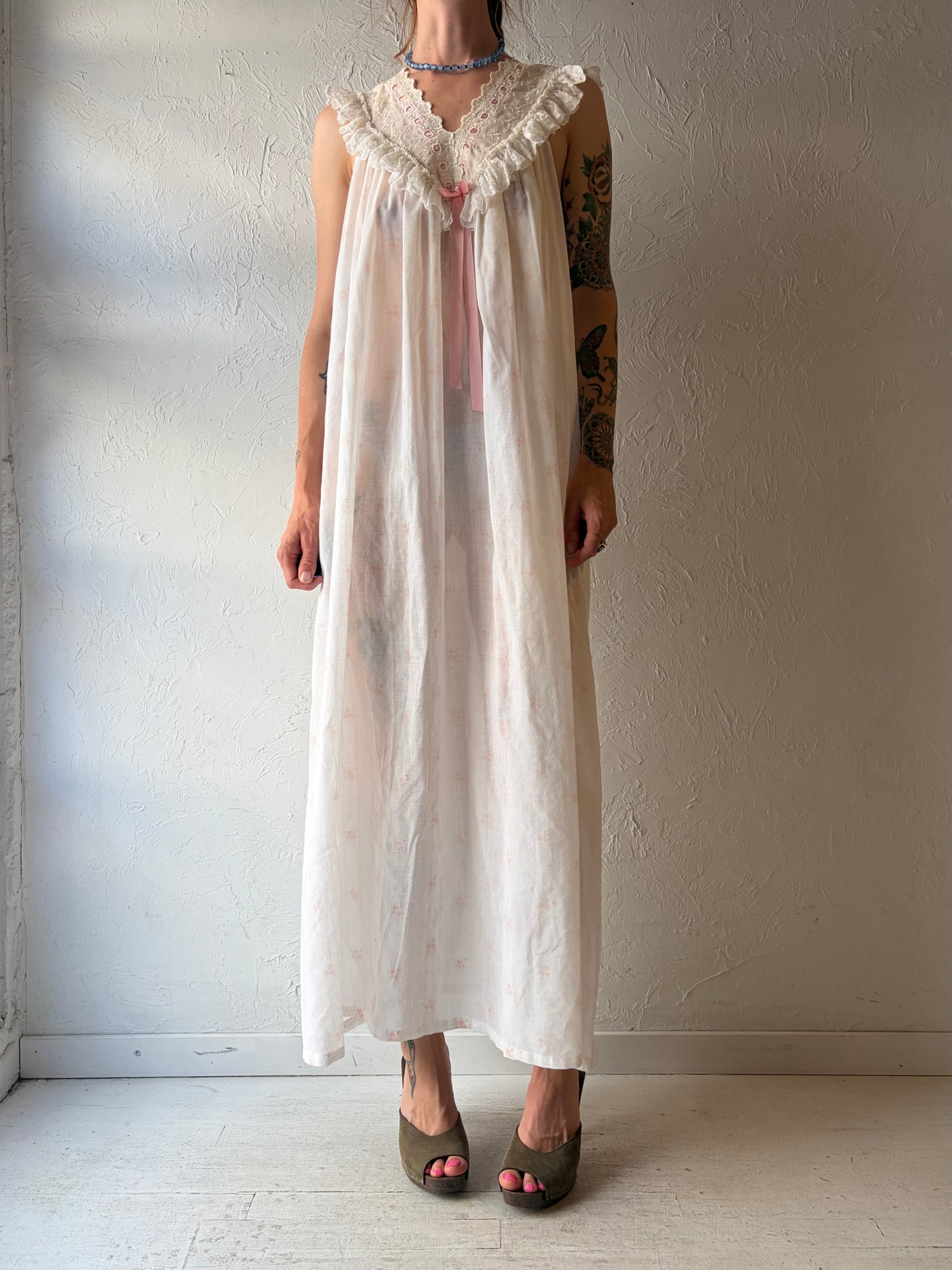 90s 'Gilligan' Sheer Cotton Night Dress / Medium