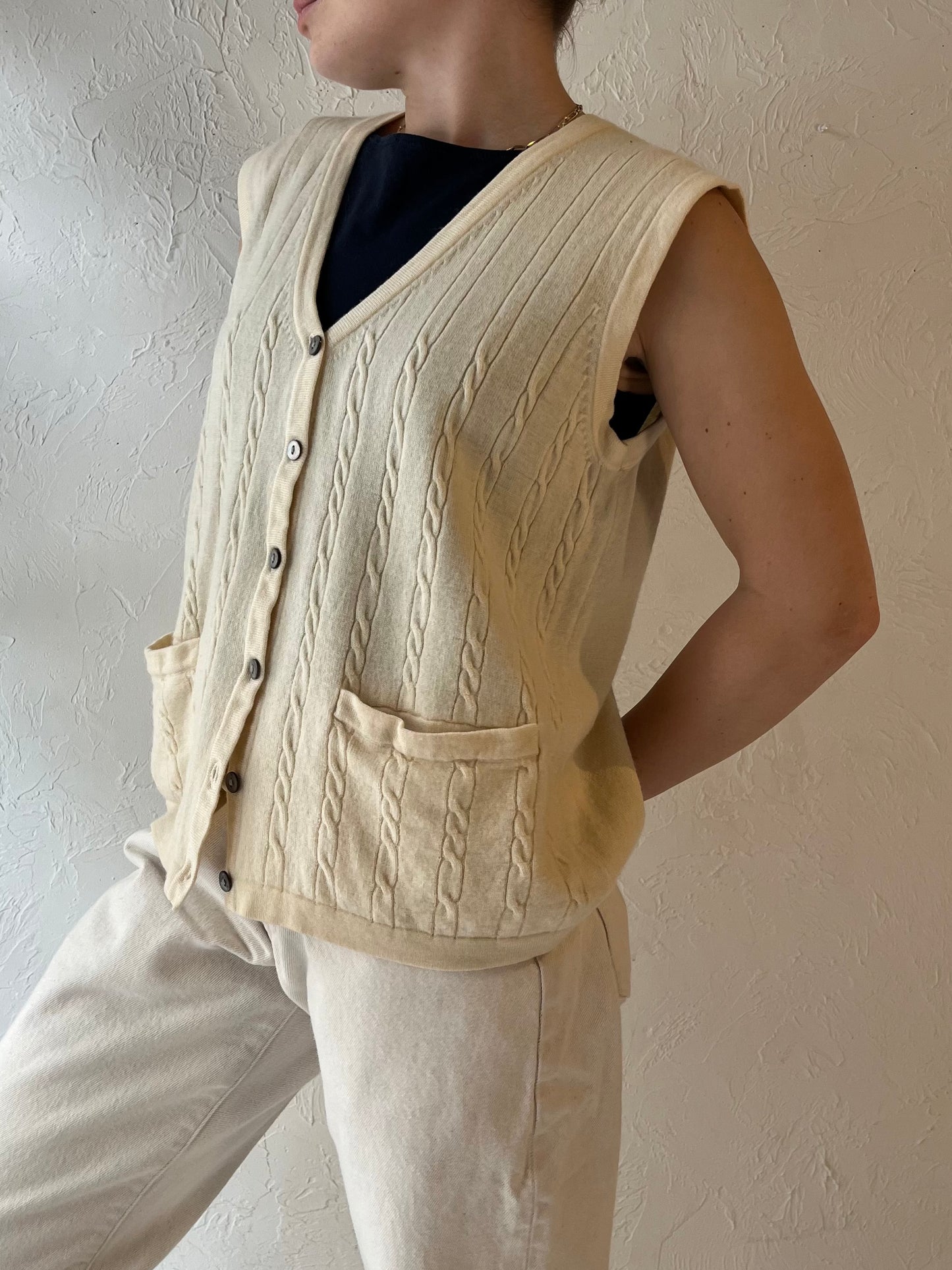 Y2k 'Tabi' Cream Cable Knit Wool Vest / Large