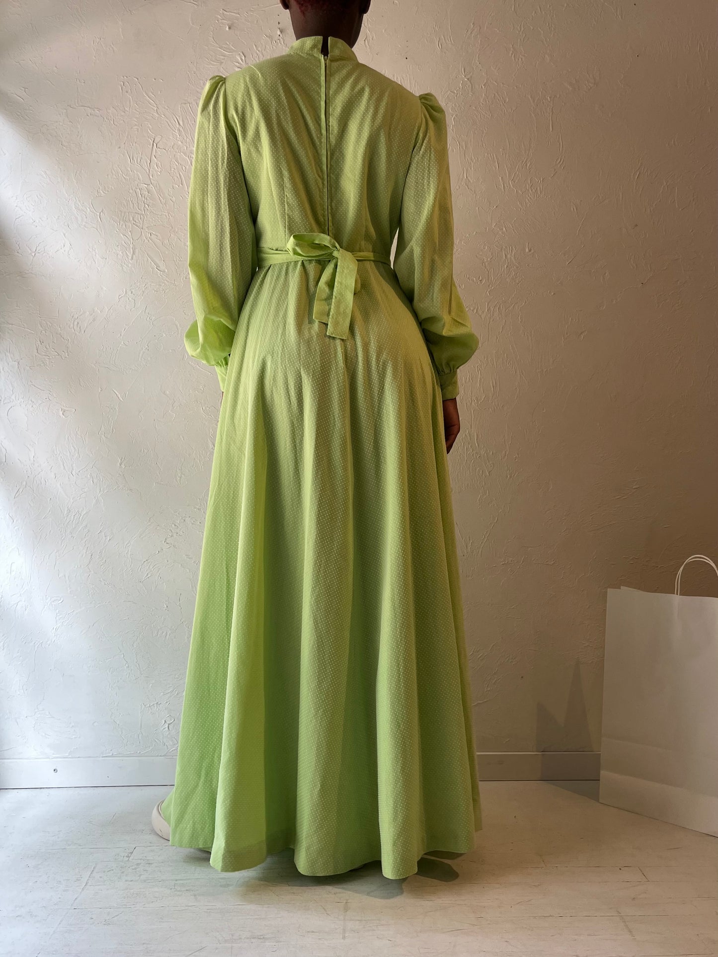 Vintage Handmade Green Long Sleeve Prairie Dress / Medium