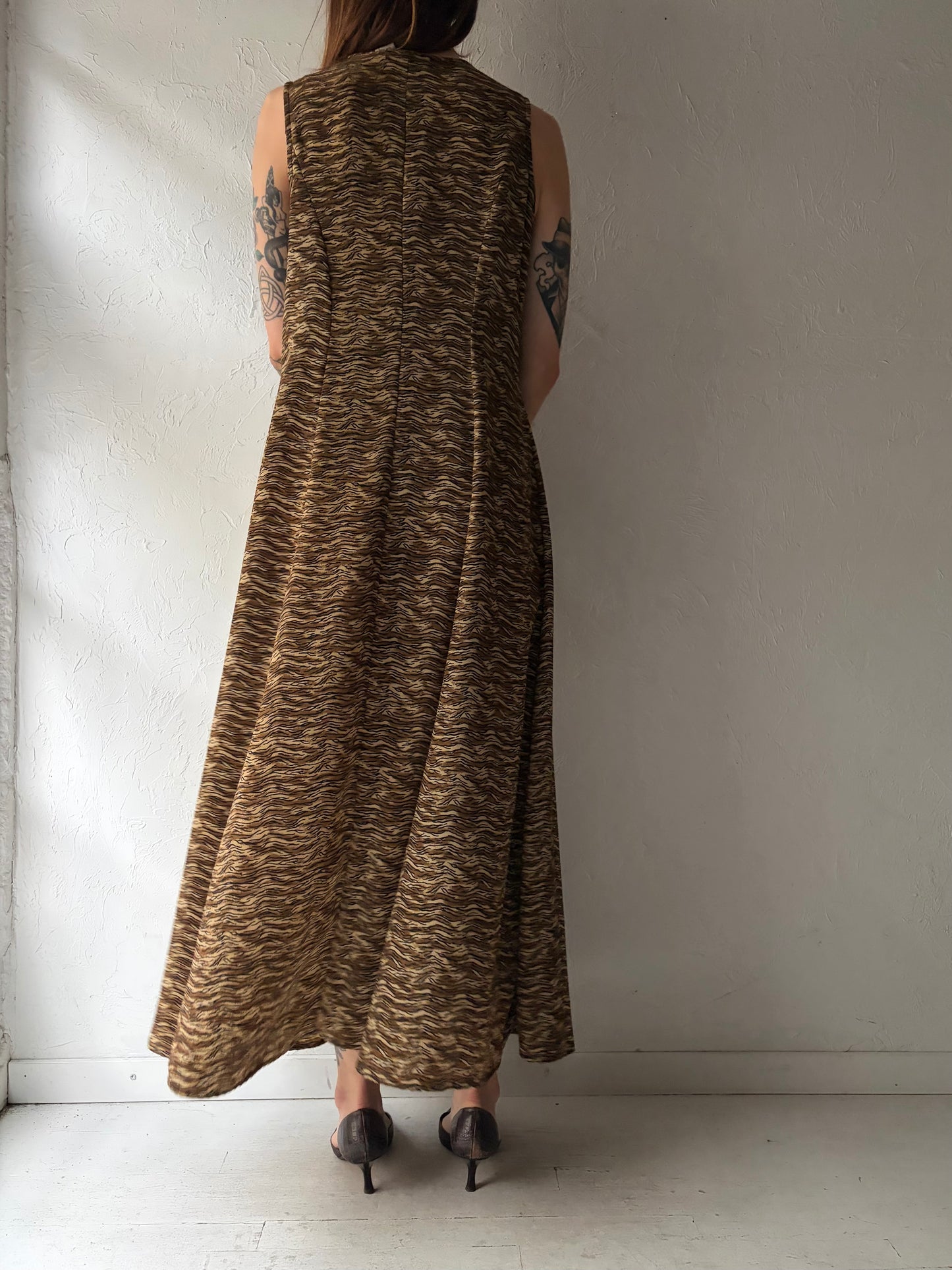 90s 'Betsy's Thing' Vintage Retro Grunge Animal Tiger Print Maxi Dress / Medium