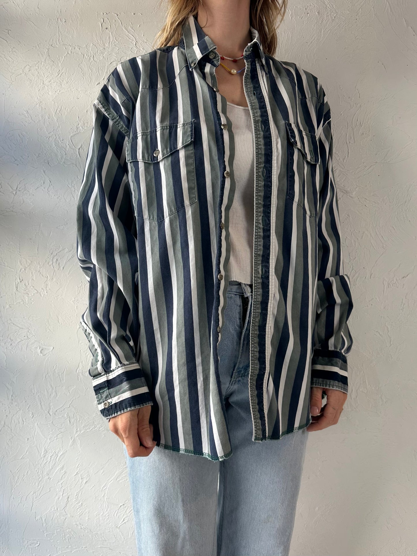 90s 'Wrangler' Striped Button Up Western Shirt / XL