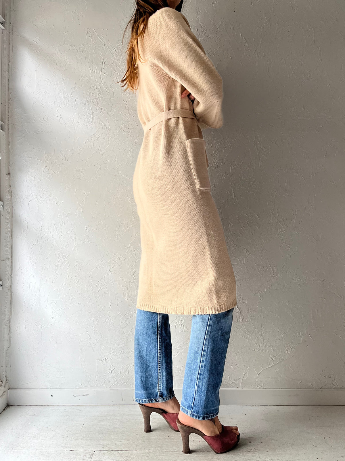 70s 'Lady Anne' Cream Wool Minimalist Retro Cardigan Sweater / Small