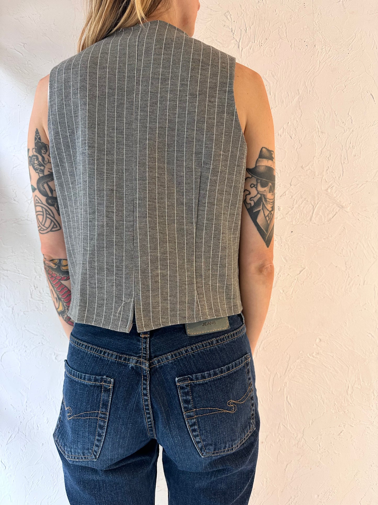 80s 'Earle Picard' Gray Pinstripe Vest / Medium