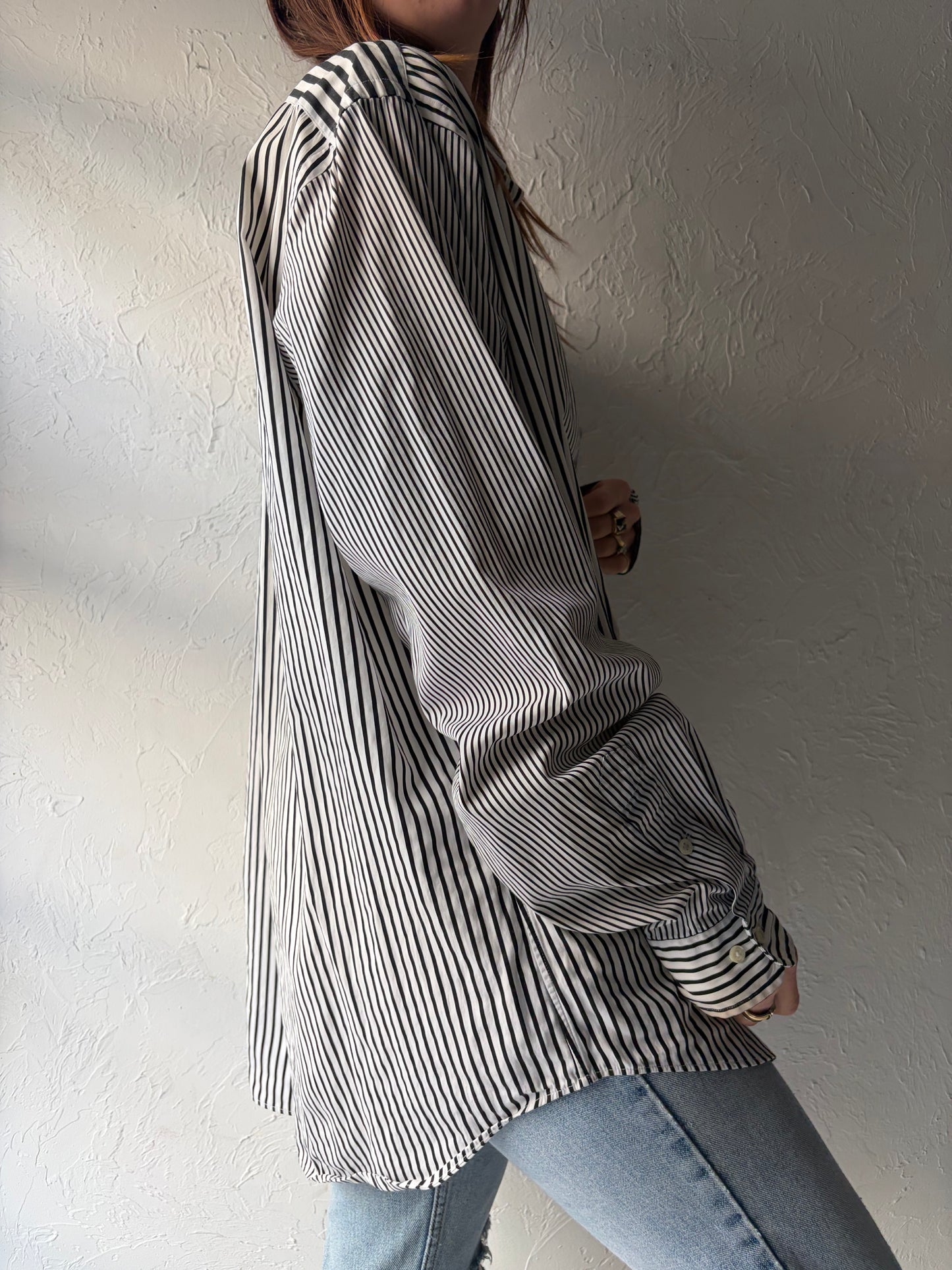 Y2k 'Ralph Lauren' Stripped Preppy Button Up Academia Dress Shirt / Large