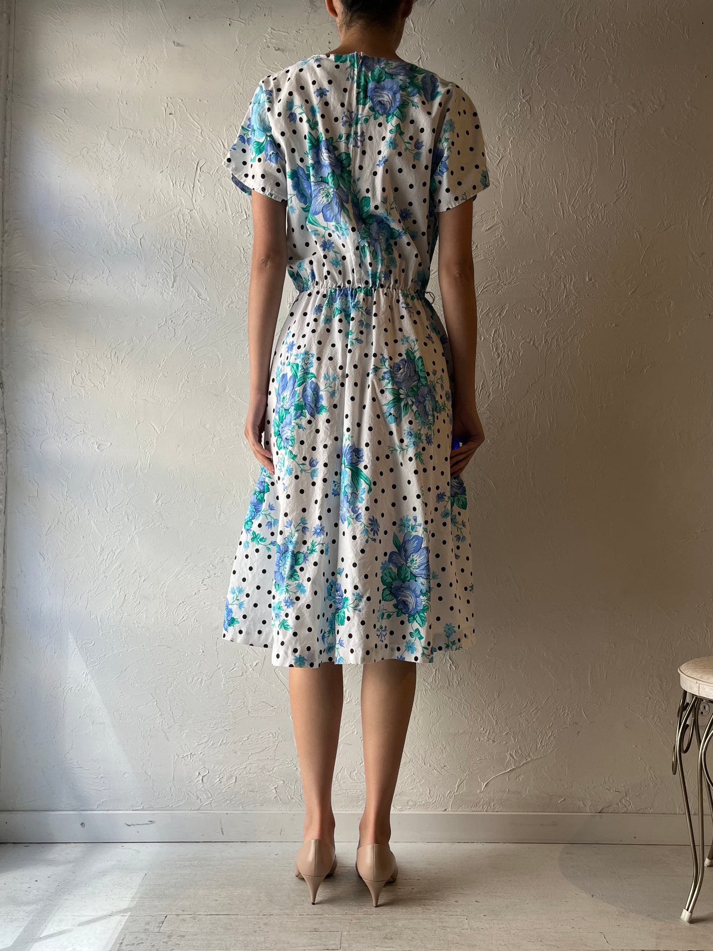 80s 'New Looks' Floral Retro Cottagecore Summer Dress / Vintage 1980s Romantic Boho Garden Party Dress / Medium