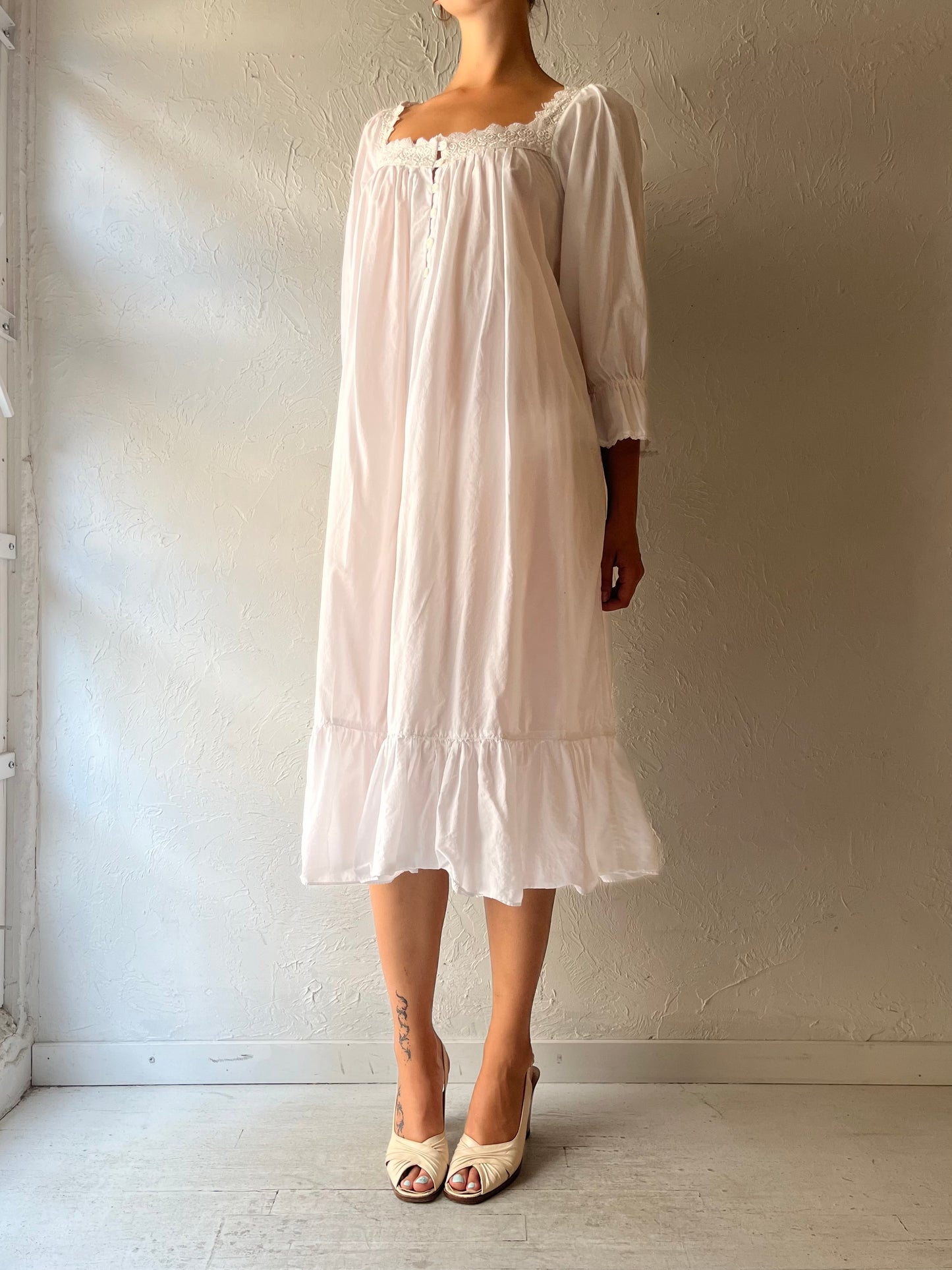 Vintage 'Victorias Secret' Gold Label White Cotton Dress / Medium