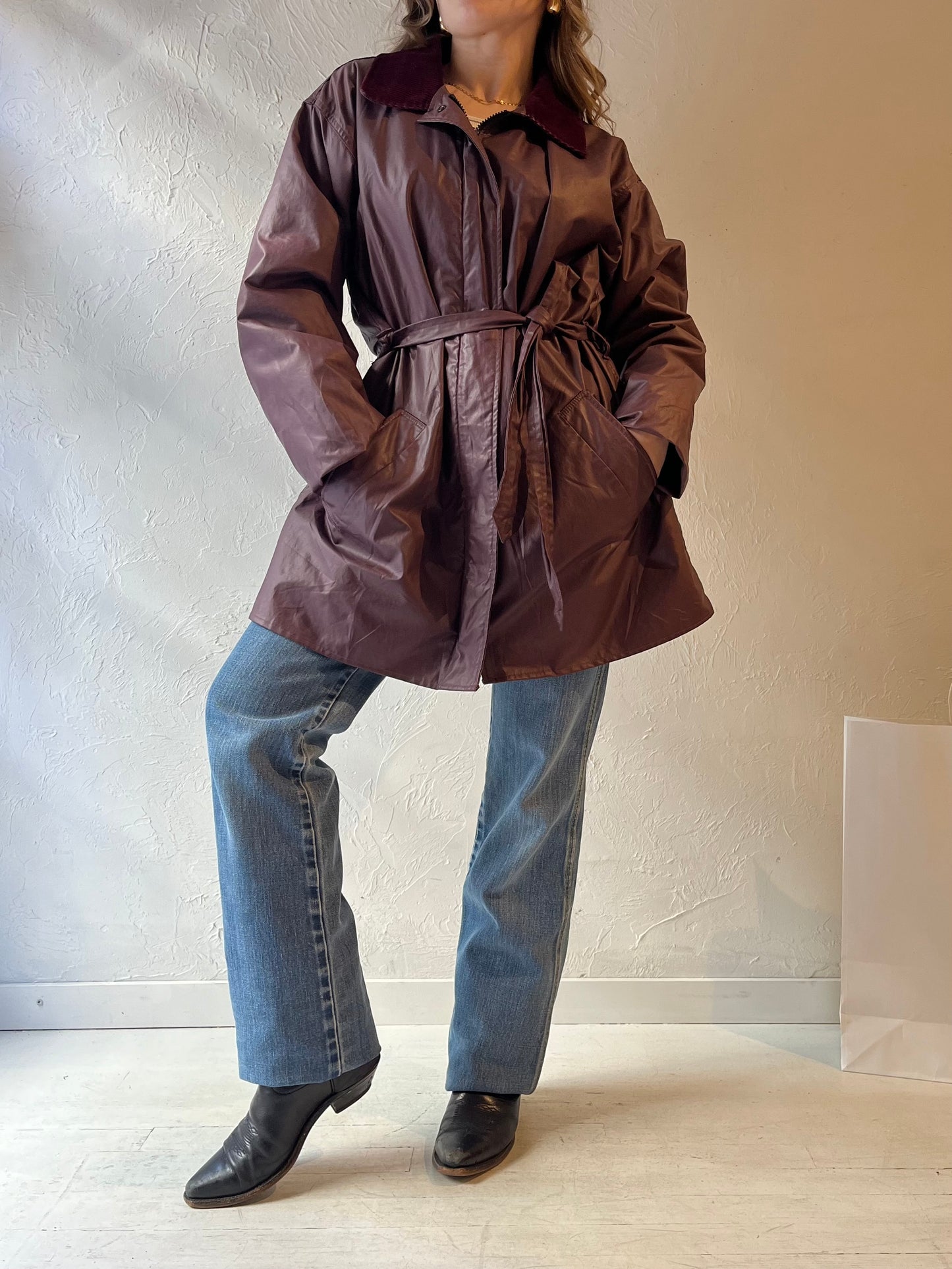 80s 90s 'Woolrich' Burgundy Lined Rain Coat / Medium