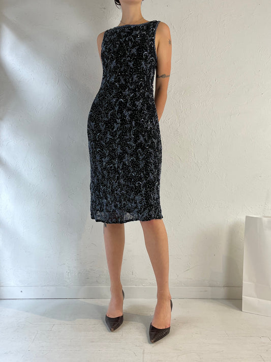 90s 'Stenay' Black Beaded Dress / Large