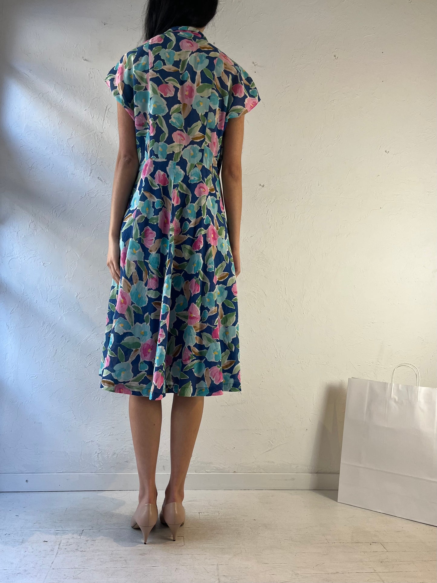 90s ‘Lead’ Floral Print Midi Dress / Medium