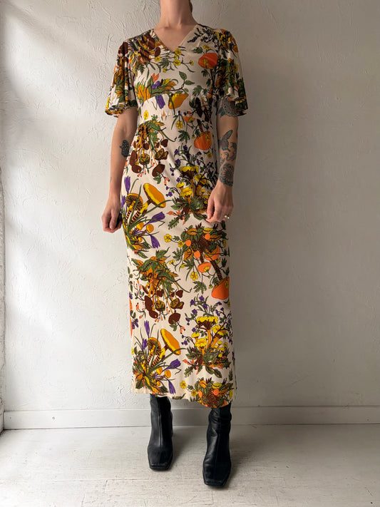 70s 'Byer Too' Silky Mushroom Print Dress / Small