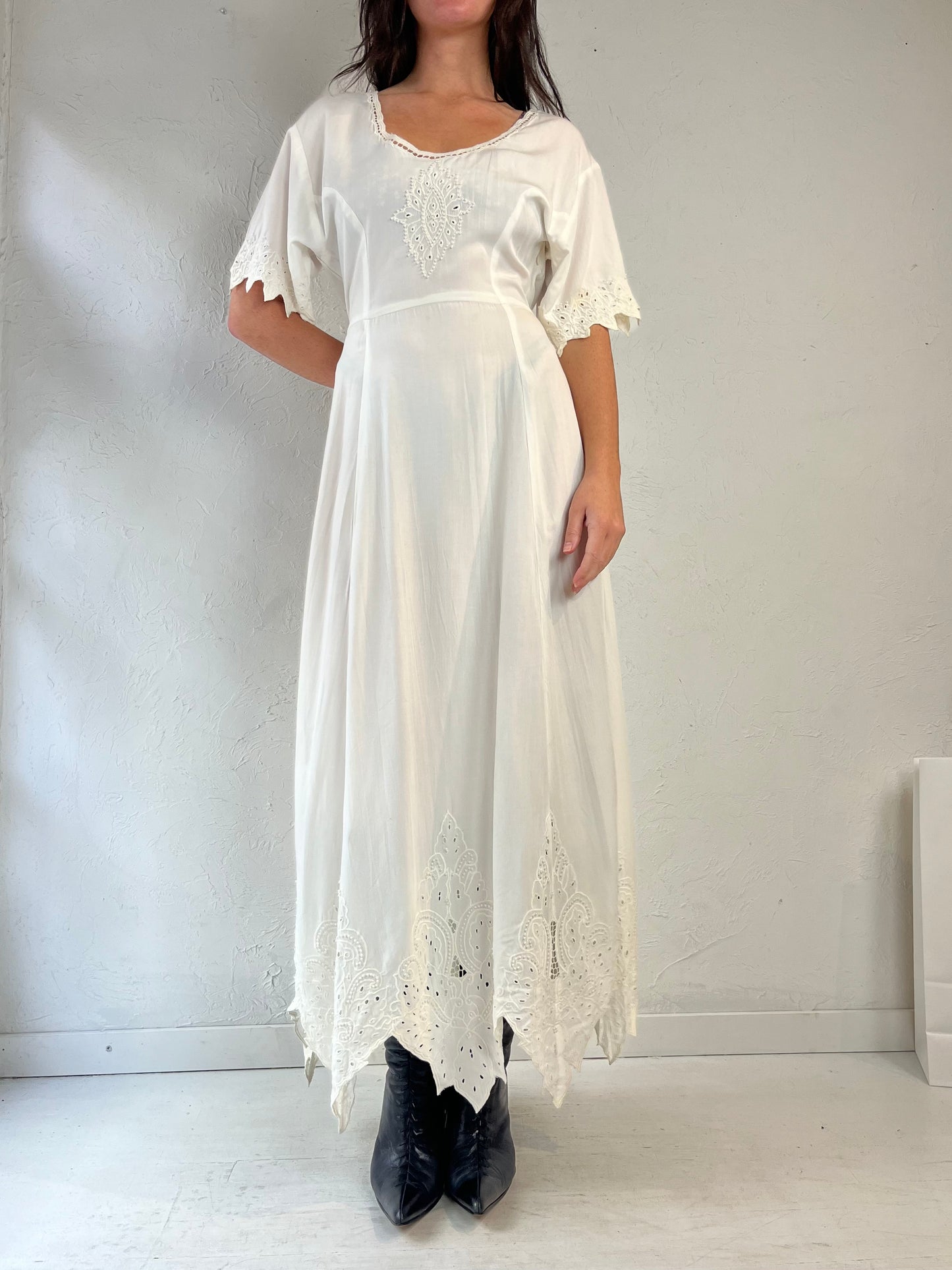 Y2k 'Yaya' White Beaded Rayon Maxi Dress / Small