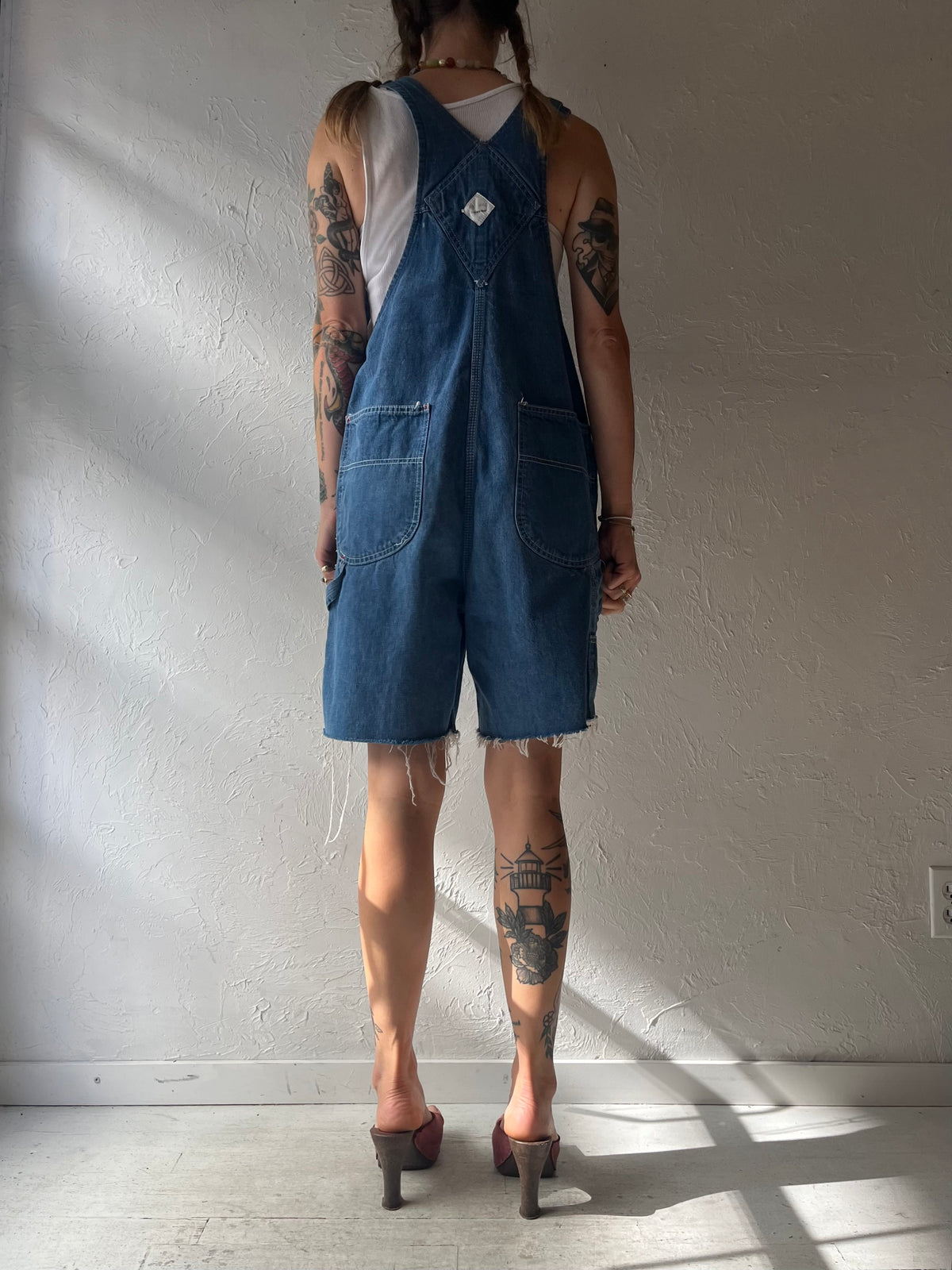 80s 'Big Mac' Blue Cotton Denim Dungarees Workwear Grunge Overall Shorts / Meidum