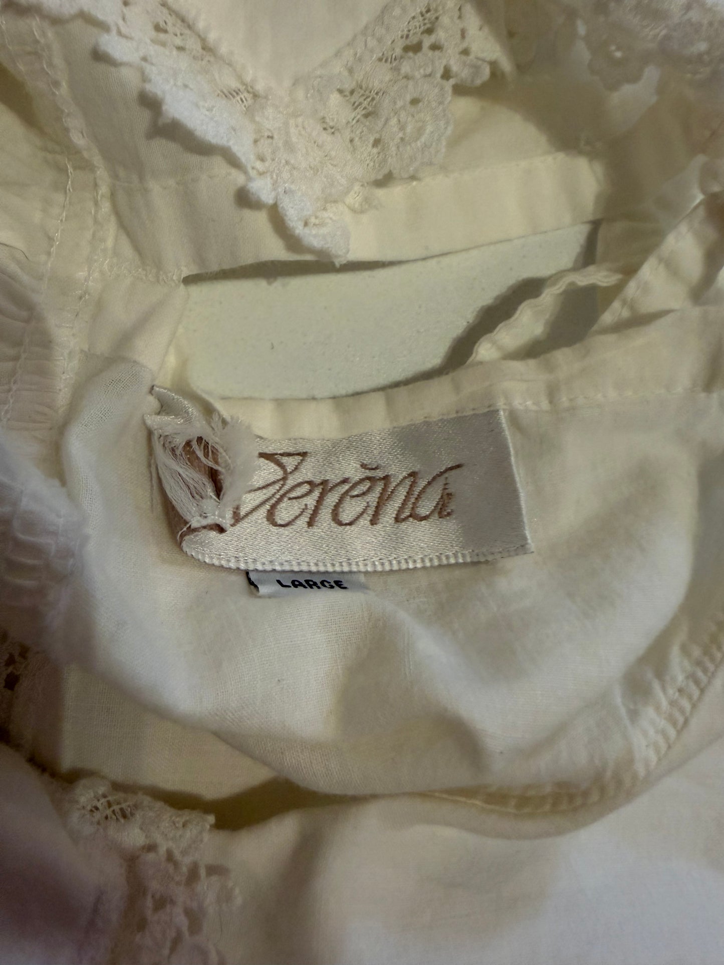90s 'Verona' White Cotton Cottage Core Dress / Large
