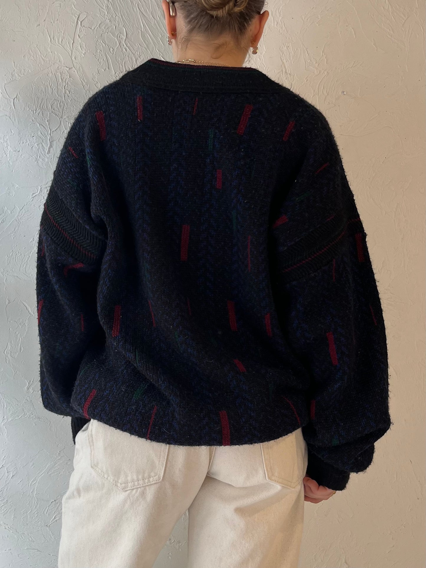 80s 'London Fog' V Neck Knit Sweater / Medium