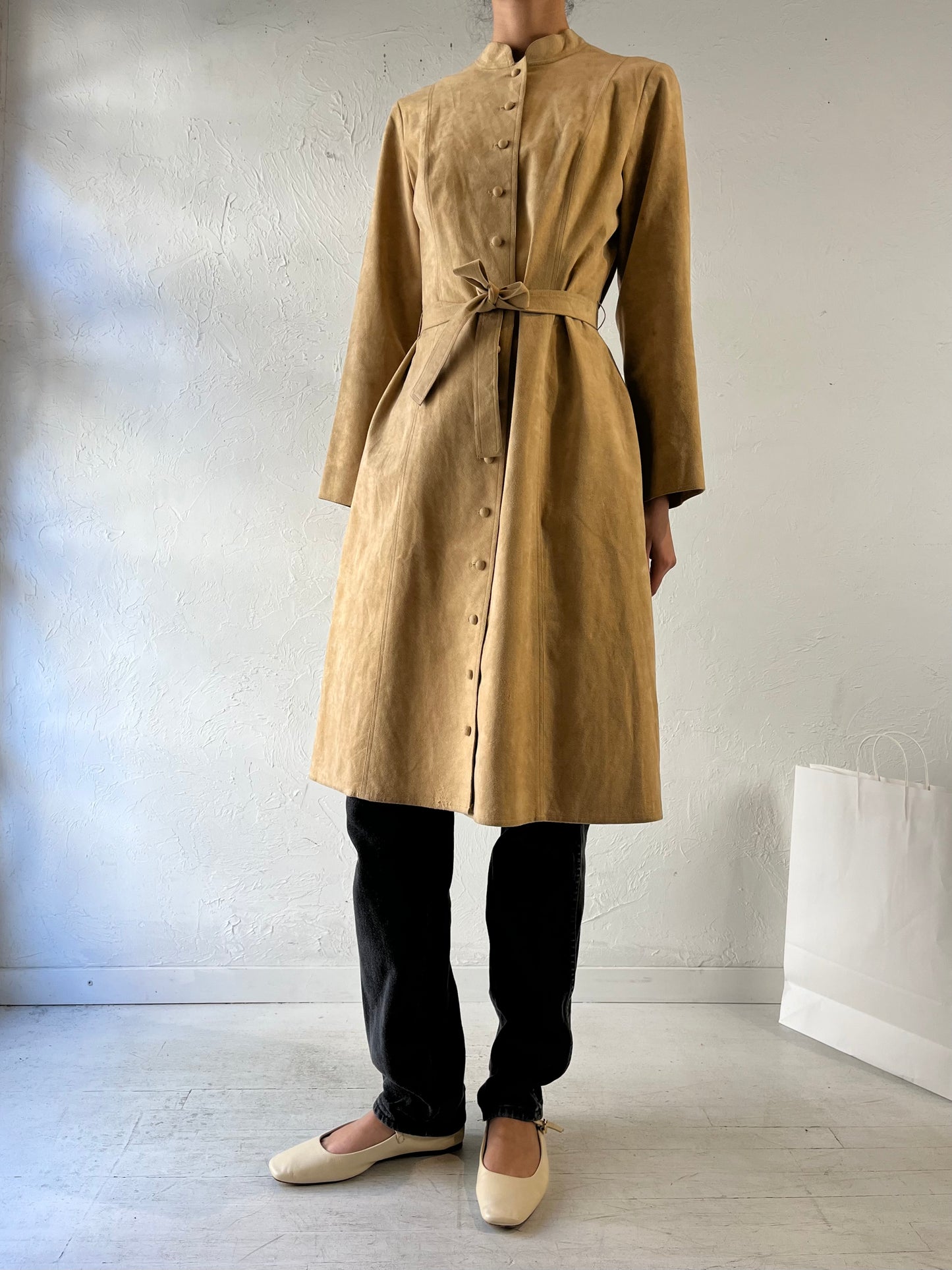 70s ‘Posh By Jay Anderson Lady Albert’ Beige Micro Suede Coat / Small