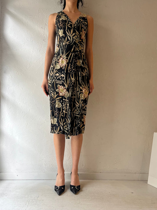 90s ‘All That Jazz’ Patterned Wrap Dress / Small