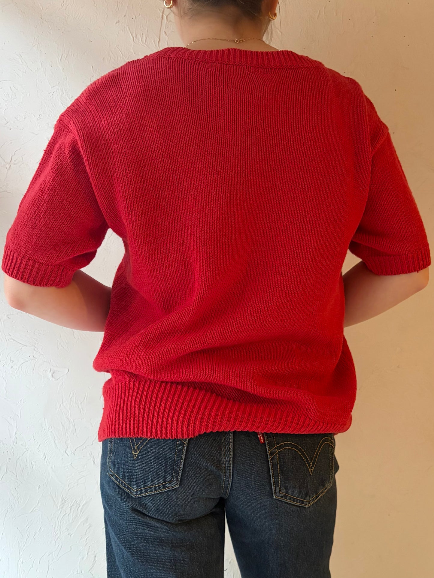 90s ‘Braemar’ Red Nautical Knit T-Shirt / Medium