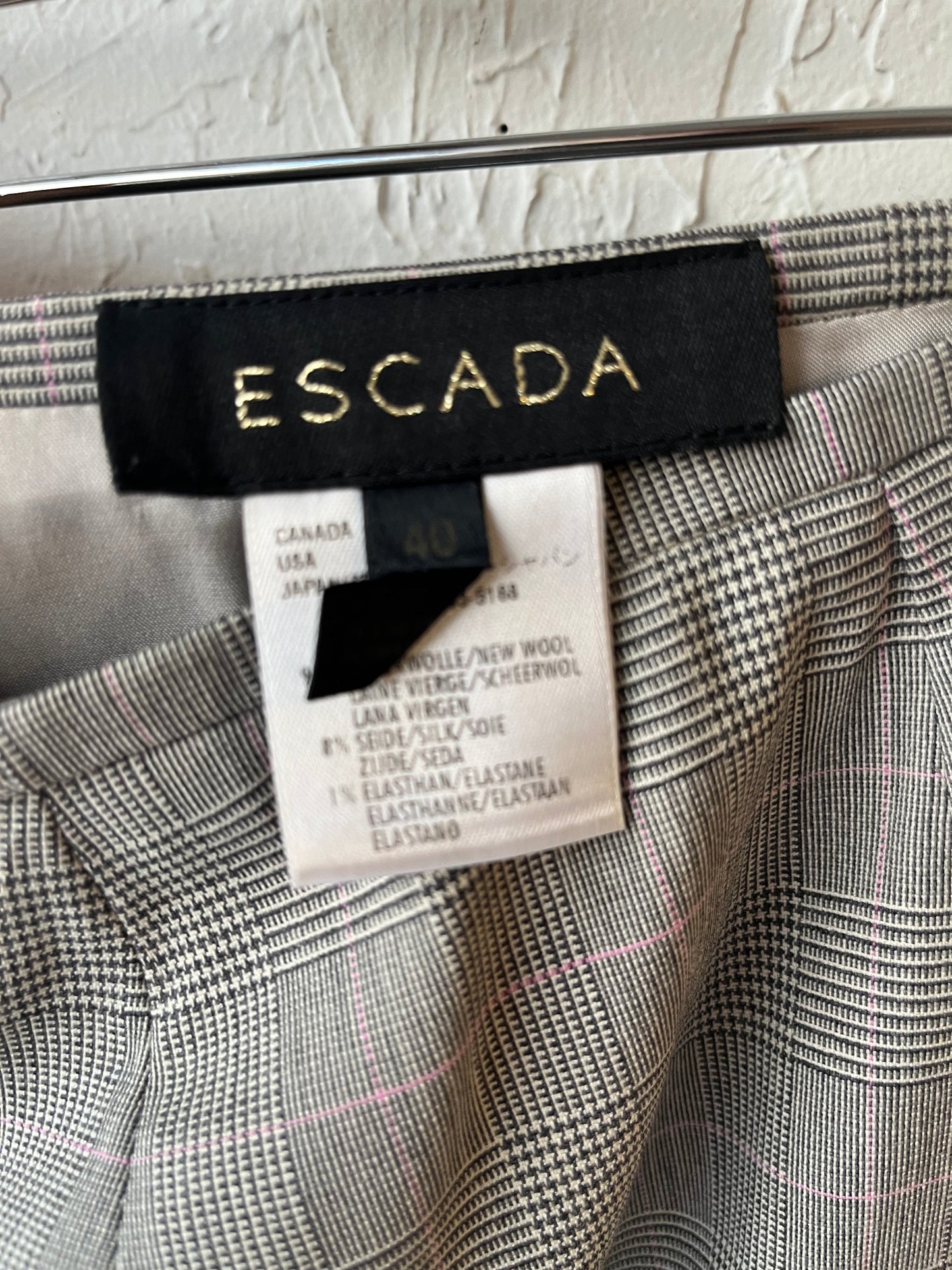Y2k 'Escada' Grey Plaid Academia Office Wear Pencil Midi Skirt / Medium