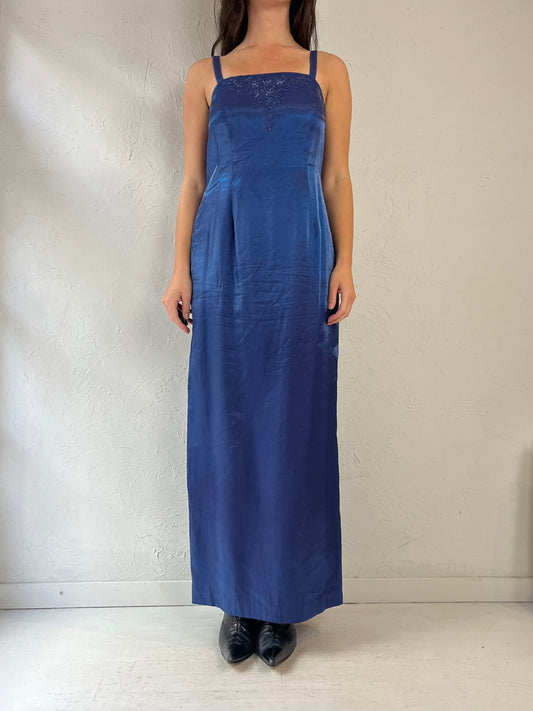90s 'Alex' Blue Sleeveless Evening Dress / Medium