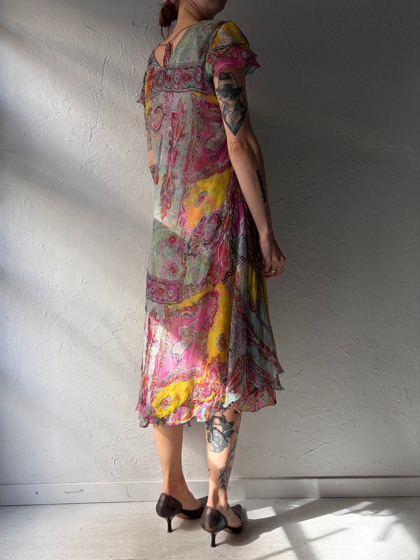 Y2k Vintage Paisley Boho Hippie Summer Maxi Dress / 2000s Flowy Formal Gown / Small