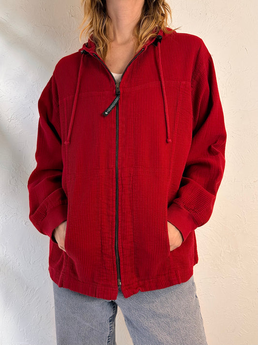 Y2k 'Ezze Wear' Red Cotton Zip Up Jacket / Tagged M