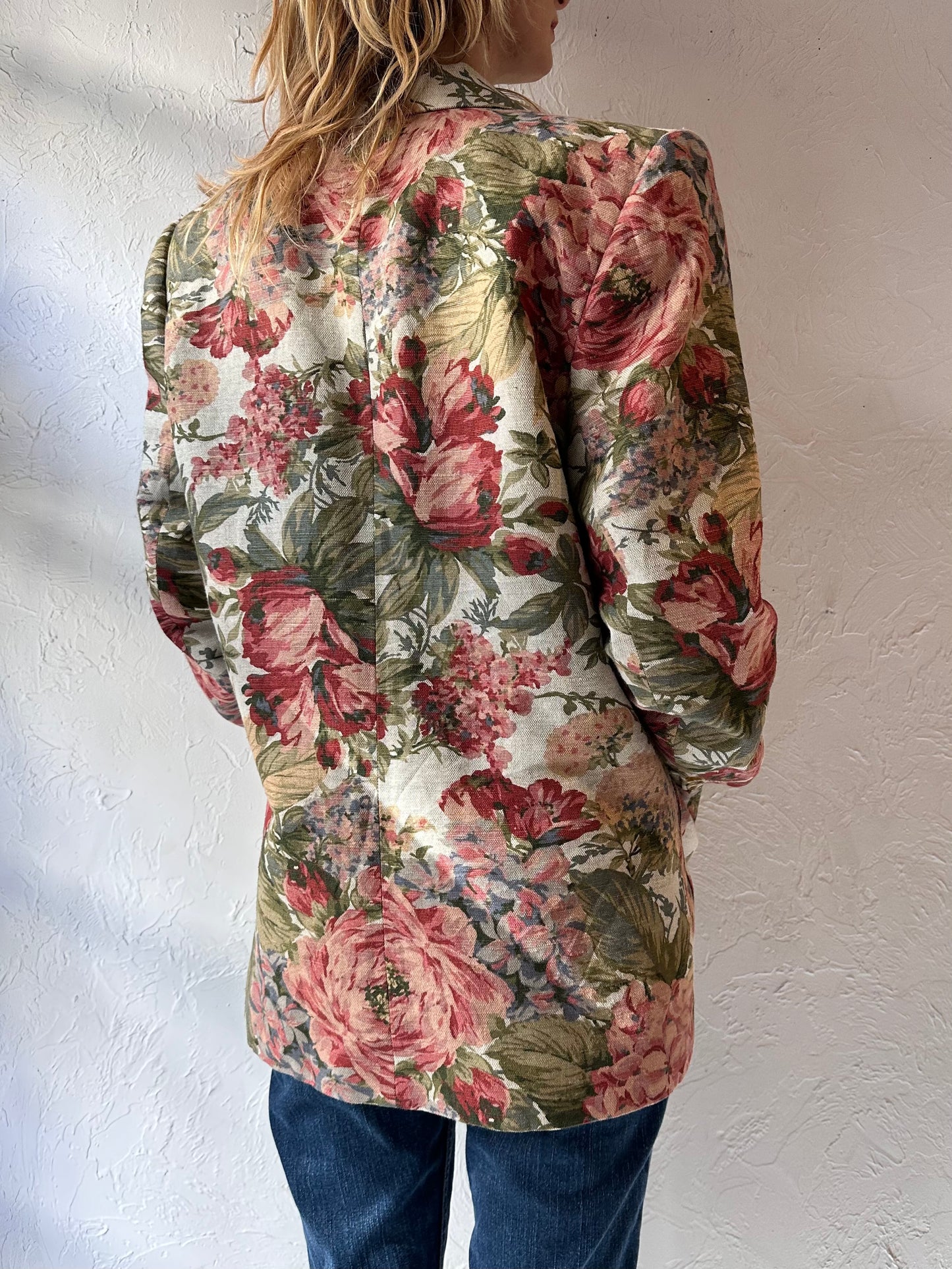 Vintage 'David Smith' Linen Cotton Floral Print Blazer / Large