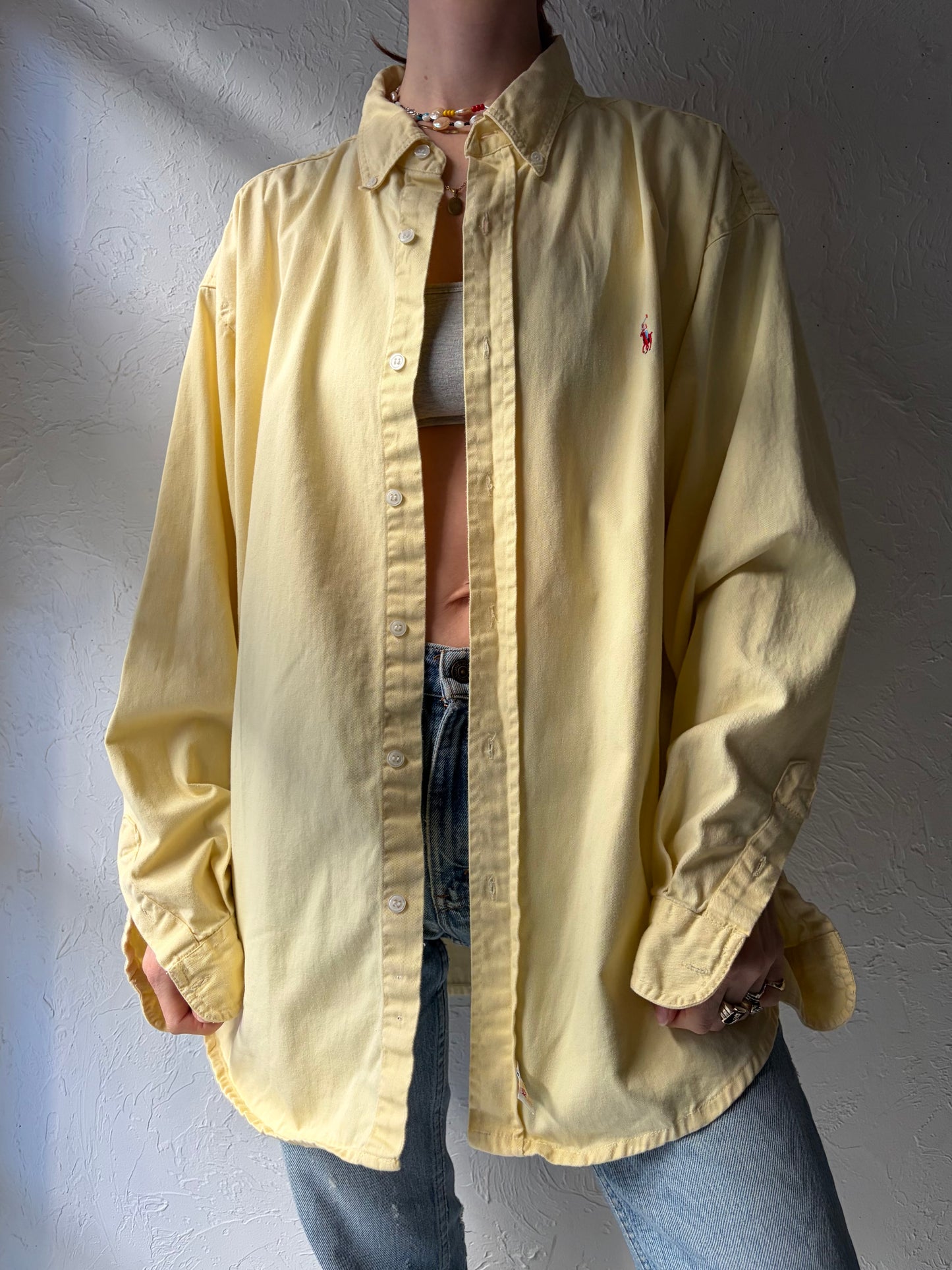 90s 'Ralph Lauren' Yellow Button up Dress Shirt / XL