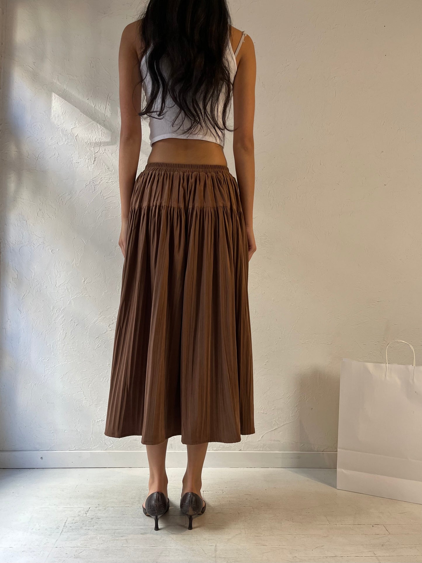 90s ‘Sharon Young’ Brown Tiered Skirt / Small