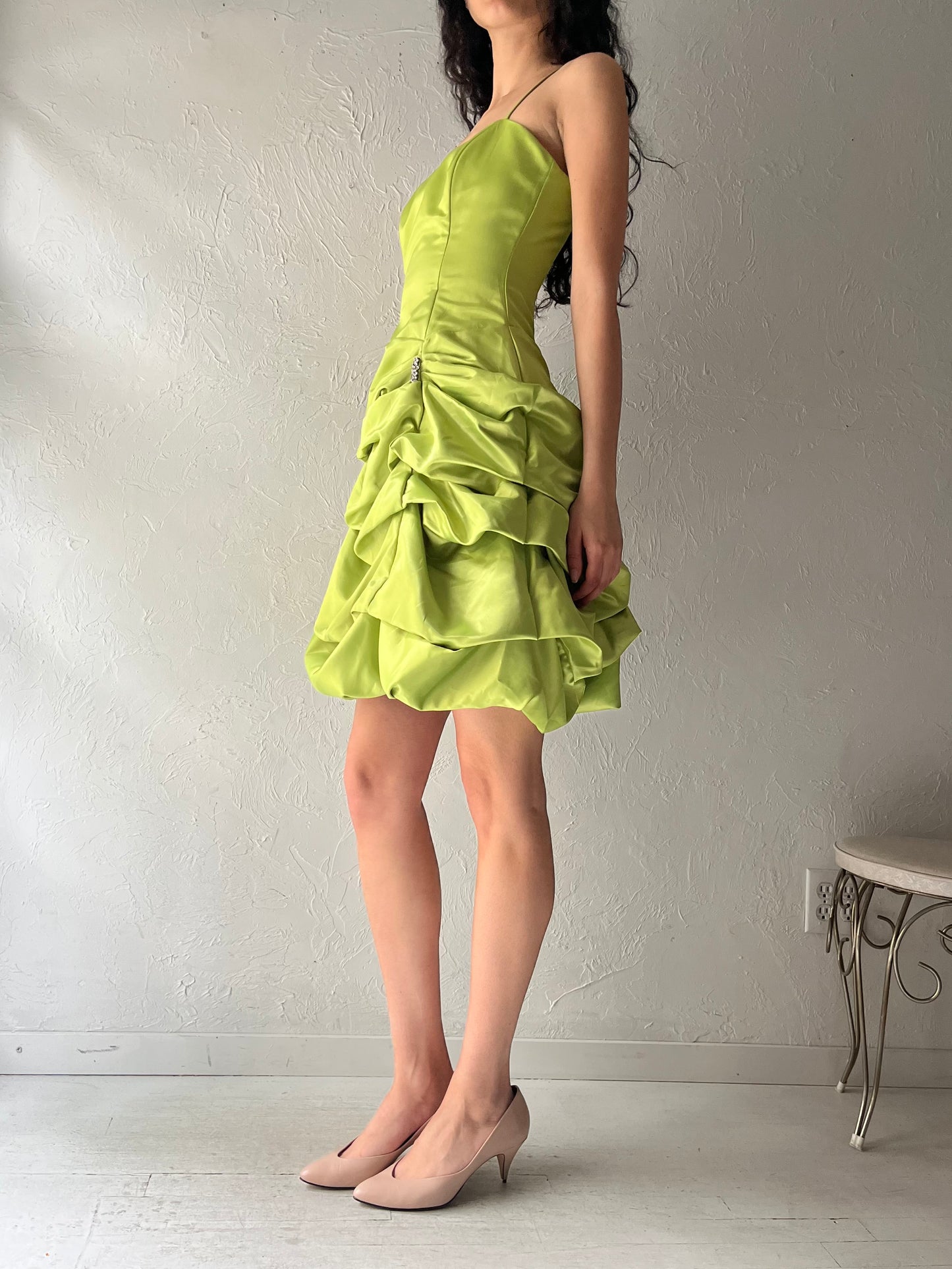 Y2k 'Star Box' Lime Green Bubble Mini Formal Dress / XS