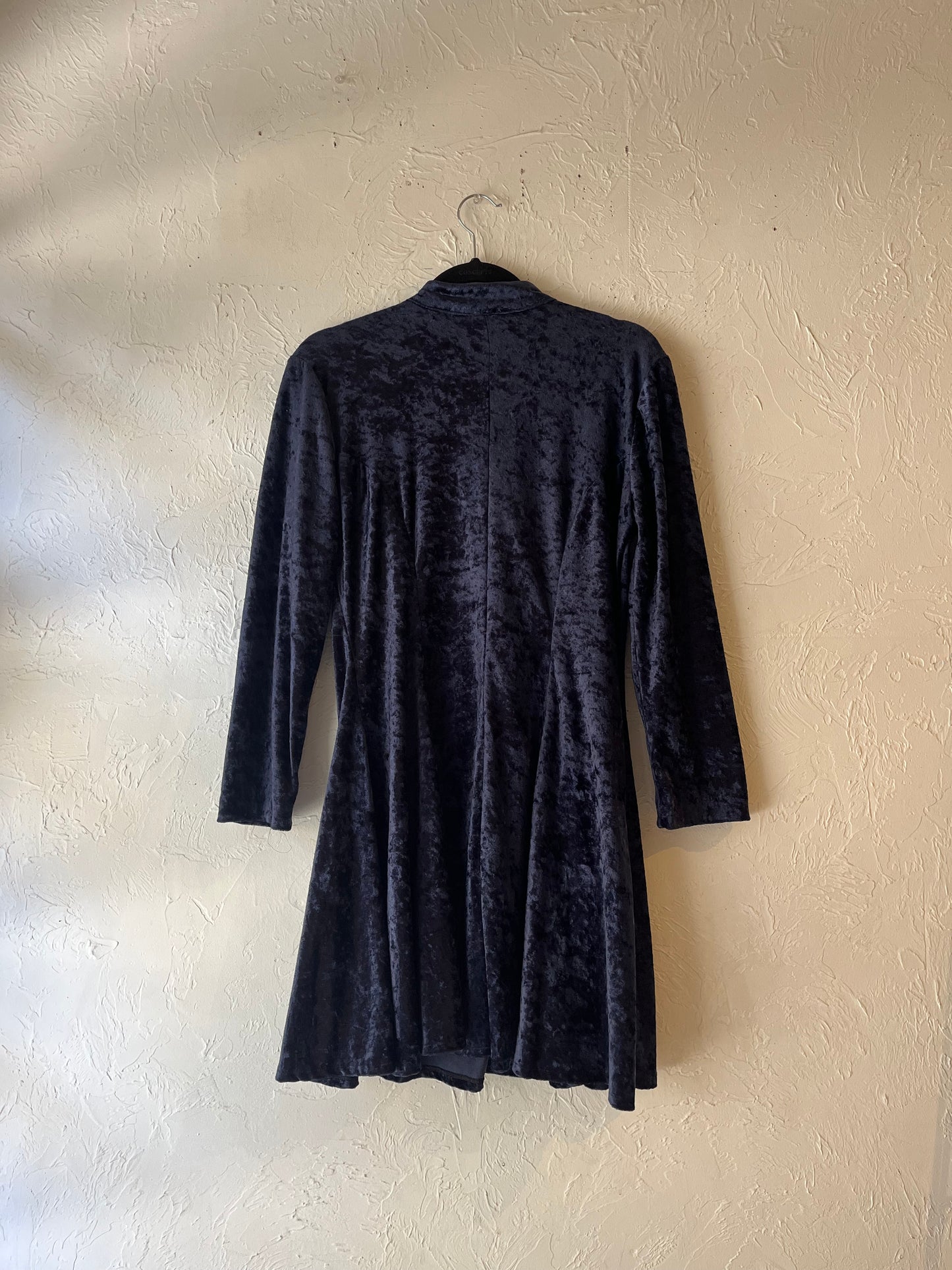 90s 'Scarlet' Navy Blue Crushed Velvet Key Hole Dress / Medium