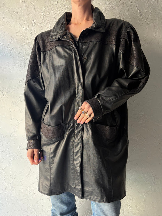 80s 'Oscar Leopold' Black Classic Leather Retro Minimalist Jacket / Large